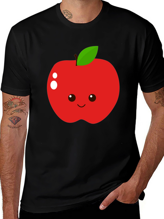 Cute Apple Graphic T-Shirt - Black Cotton Blend Tee