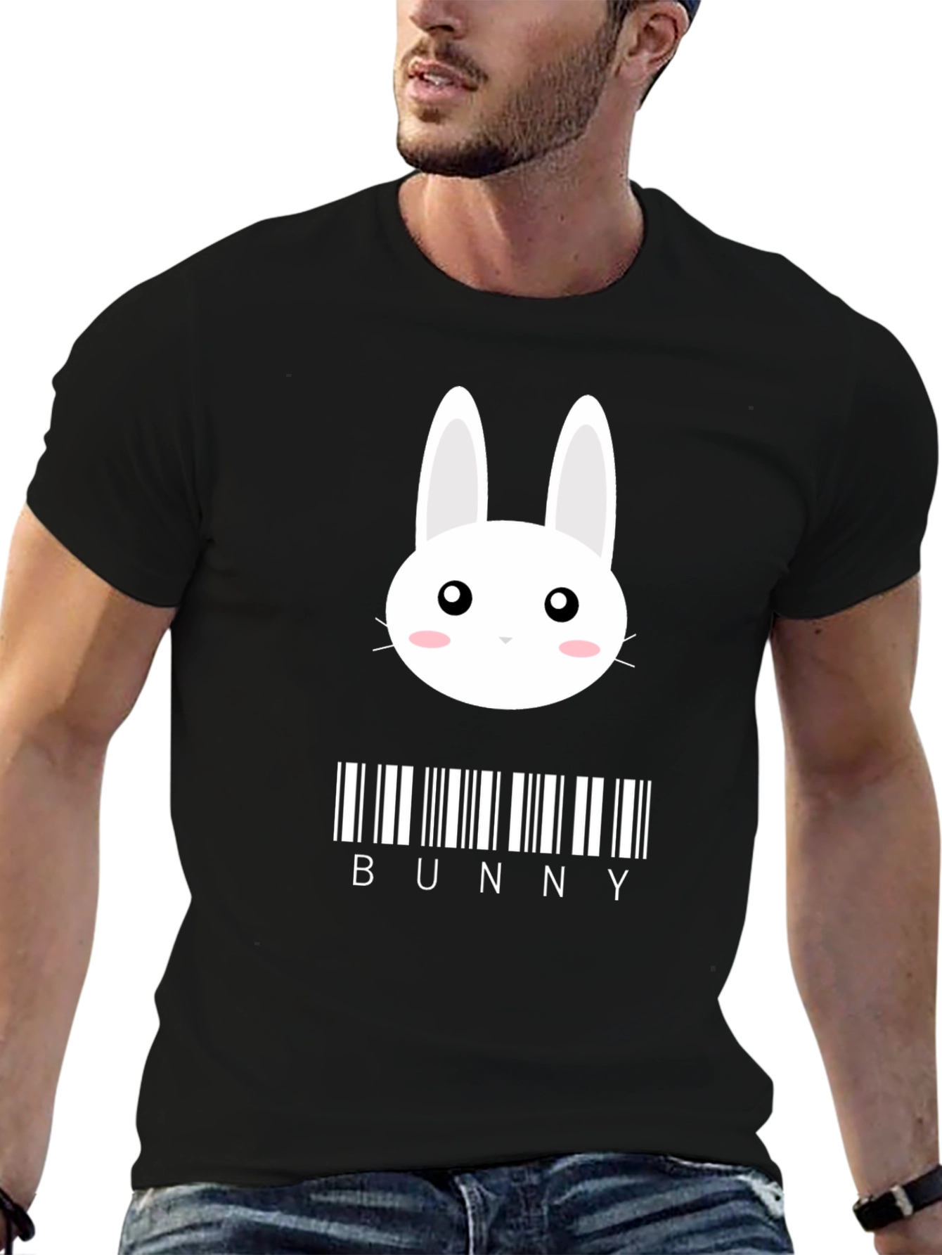 Bunny Barcode Graphic T-Shirt - Black Stylish Unique Design