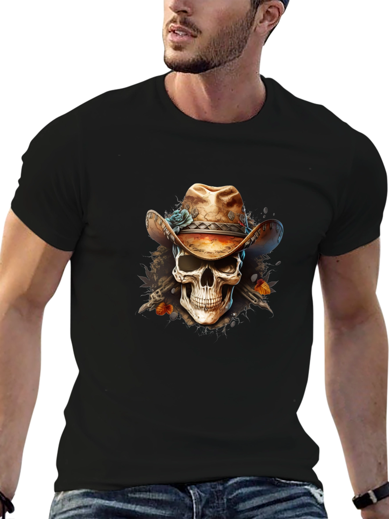 Cowboy Skull Graphic Tee - Western Style