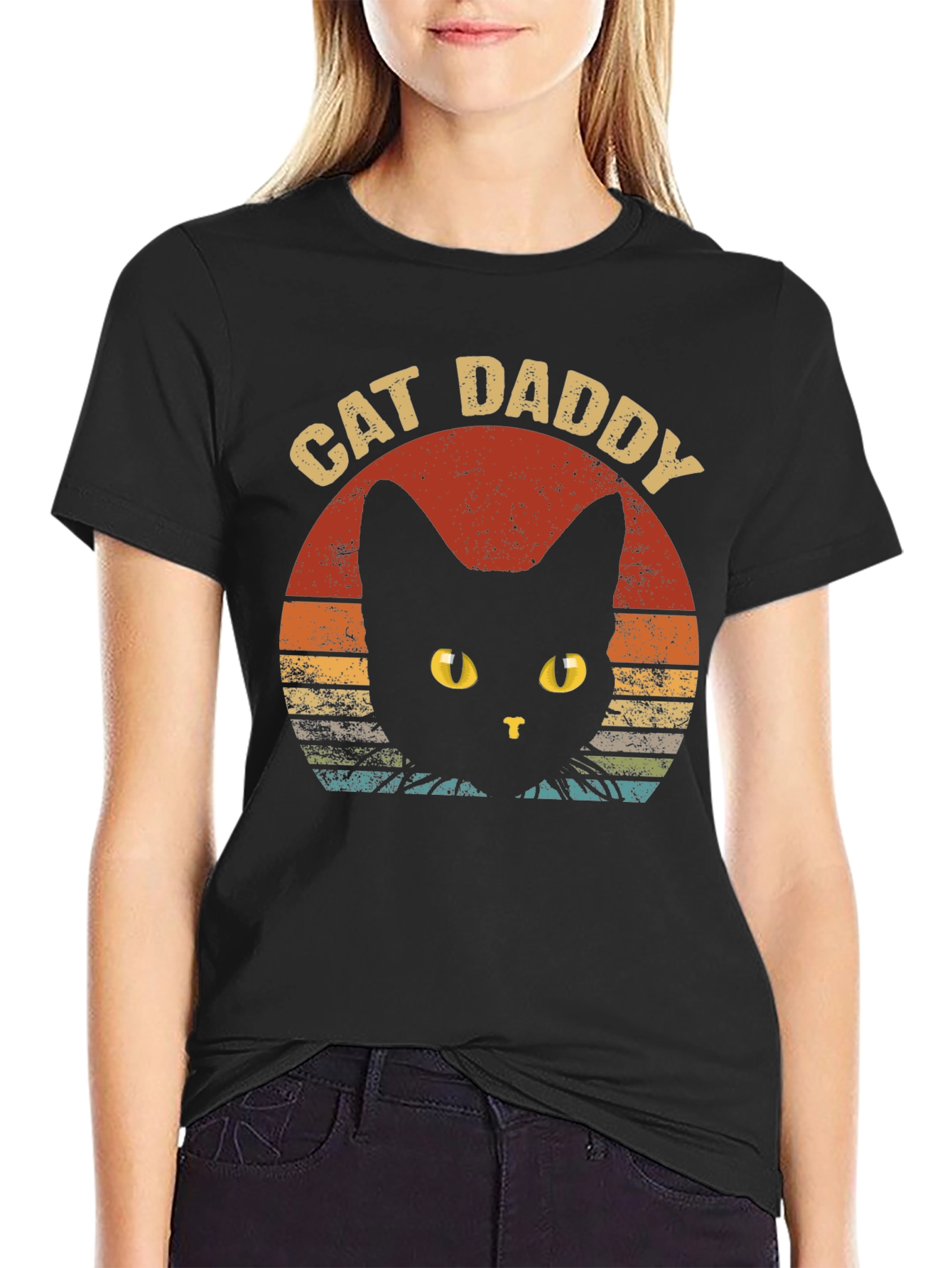Cat Daddy Graphic Tee - Retro Style Black T-Shirt