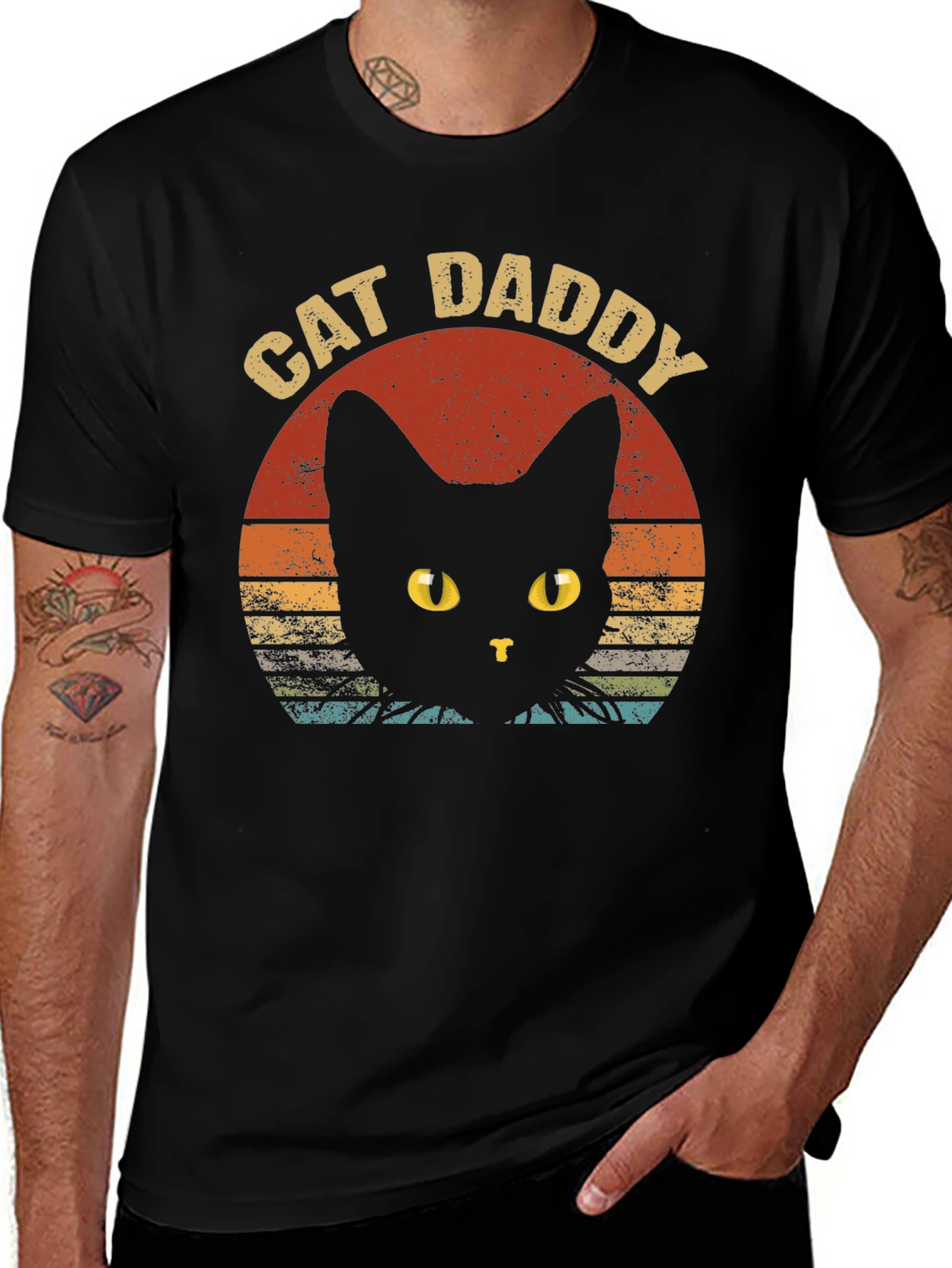 Cat Daddy Graphic Tee - Retro Style Black T-Shirt