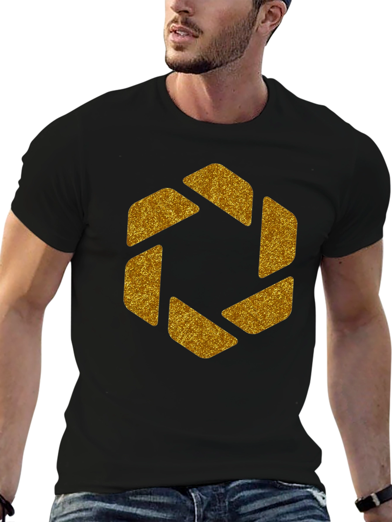 Geometric Gold Aperture Graphic Tee - Black