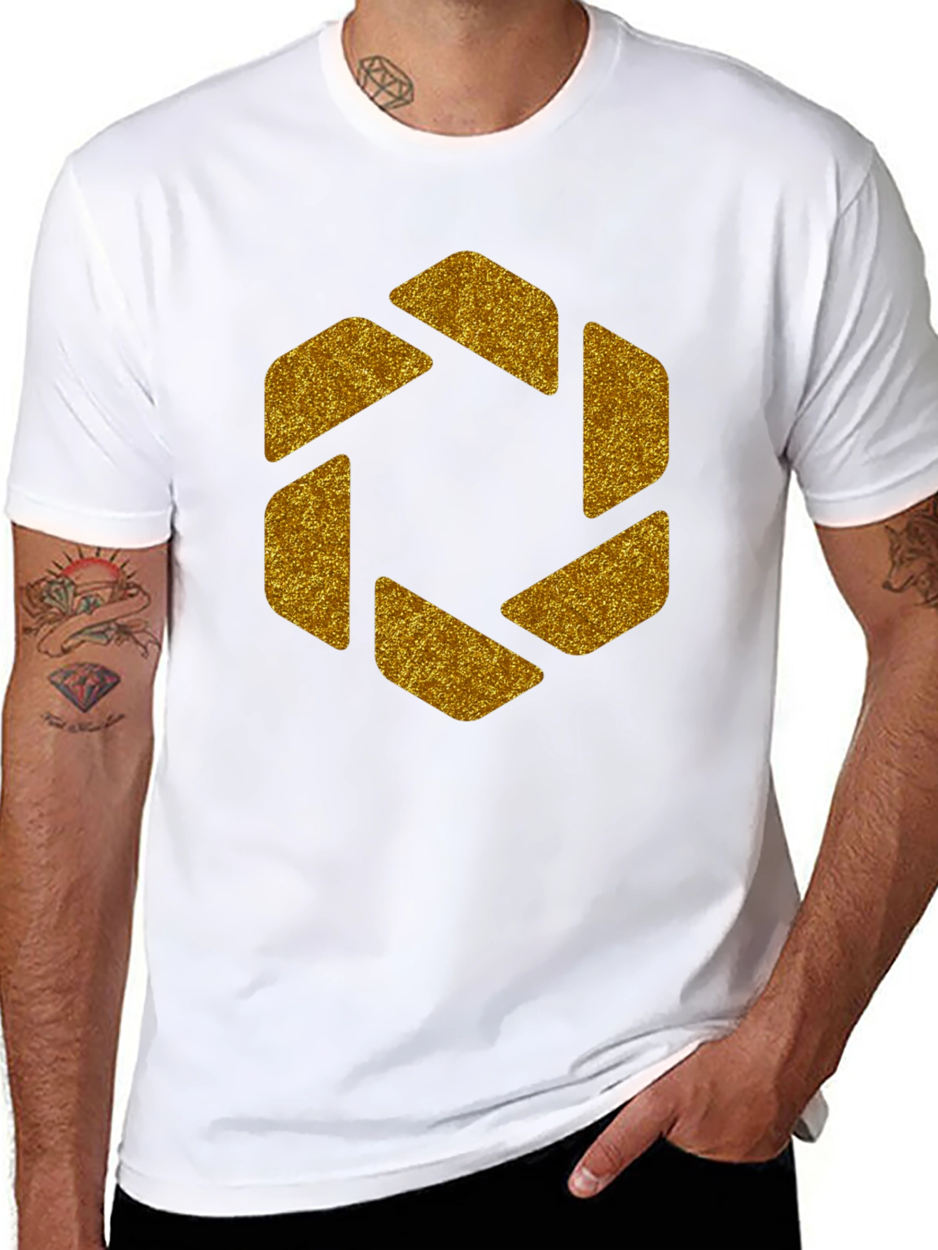 Geometric Gold Aperture Graphic Tee - Black