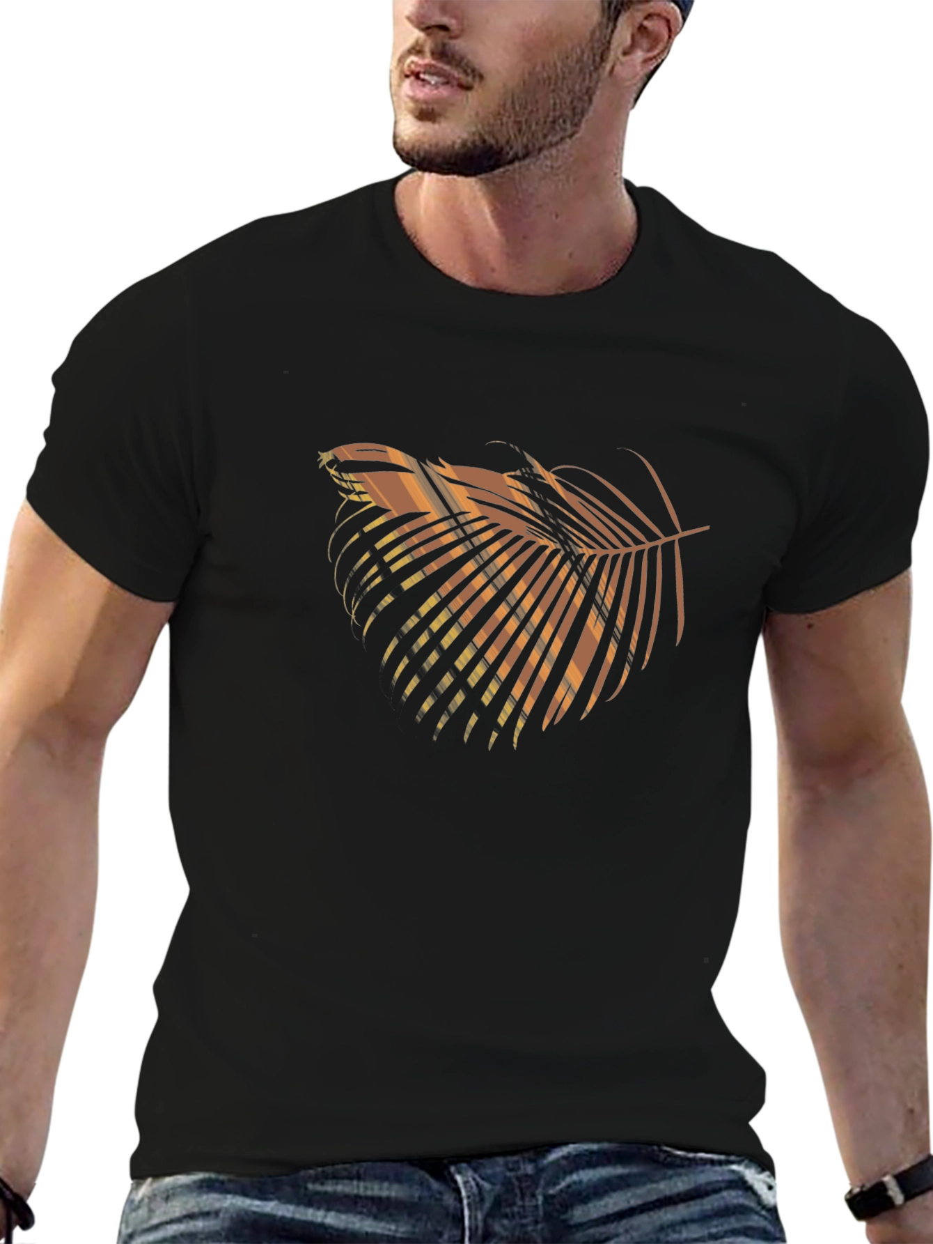 Tropical Palm Leaf Graphic T-Shirt - Black