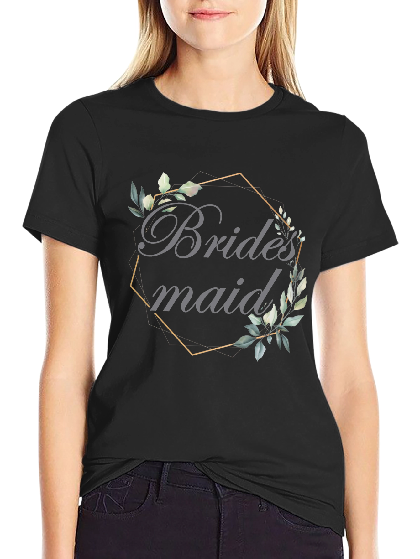 Bridesmaid Floral Wreath Graphic Tee - Black