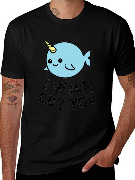 Narwhal I Will Cut You T-Shirt - Black Cotton