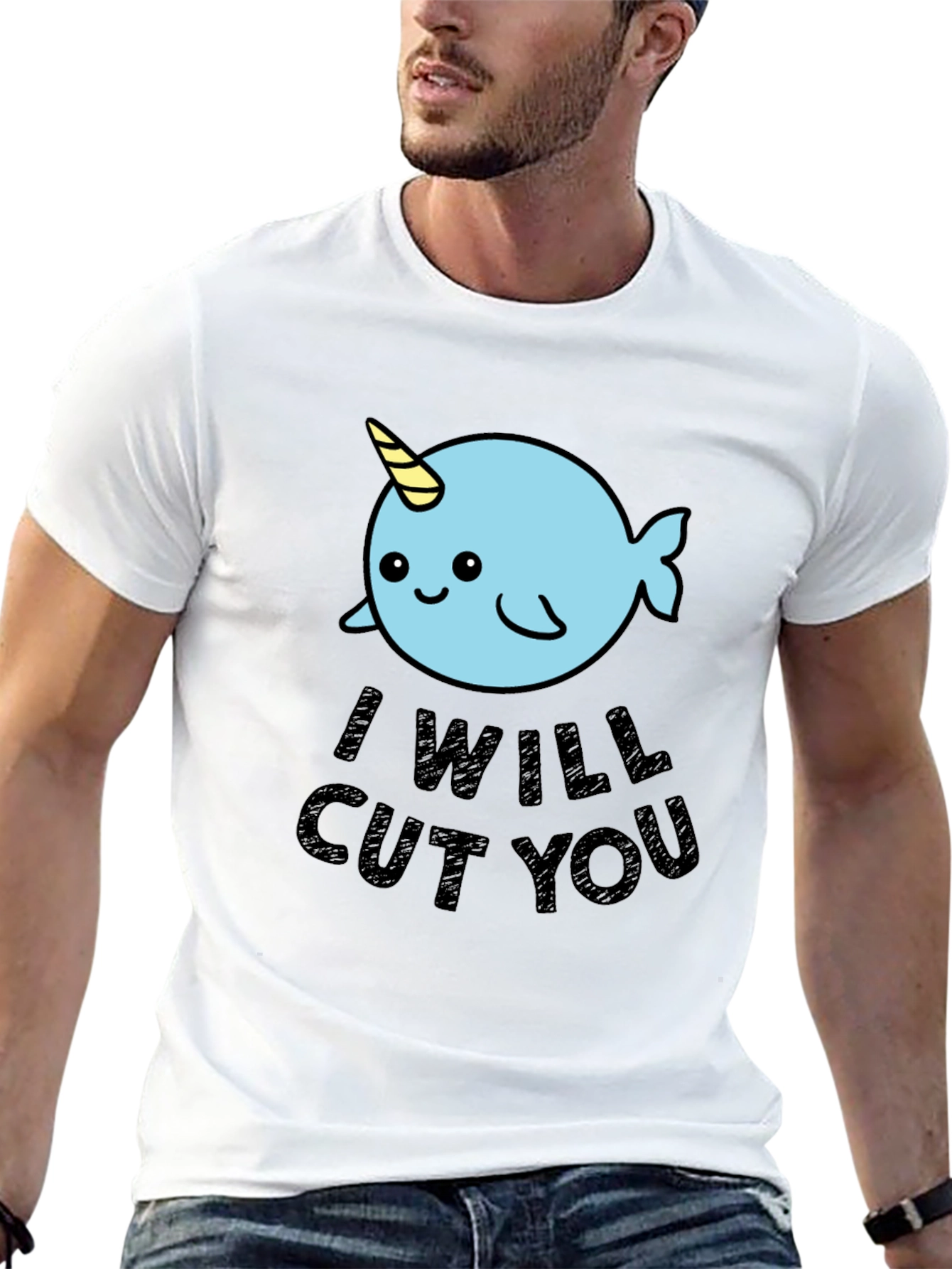 Narwhal I Will Cut You T-Shirt - Black Cotton