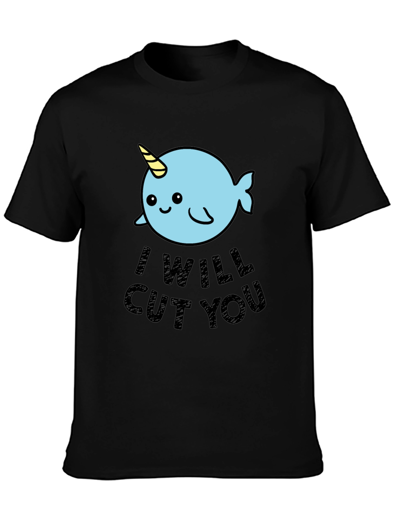 Narwhal I Will Cut You T-Shirt - Black Cotton