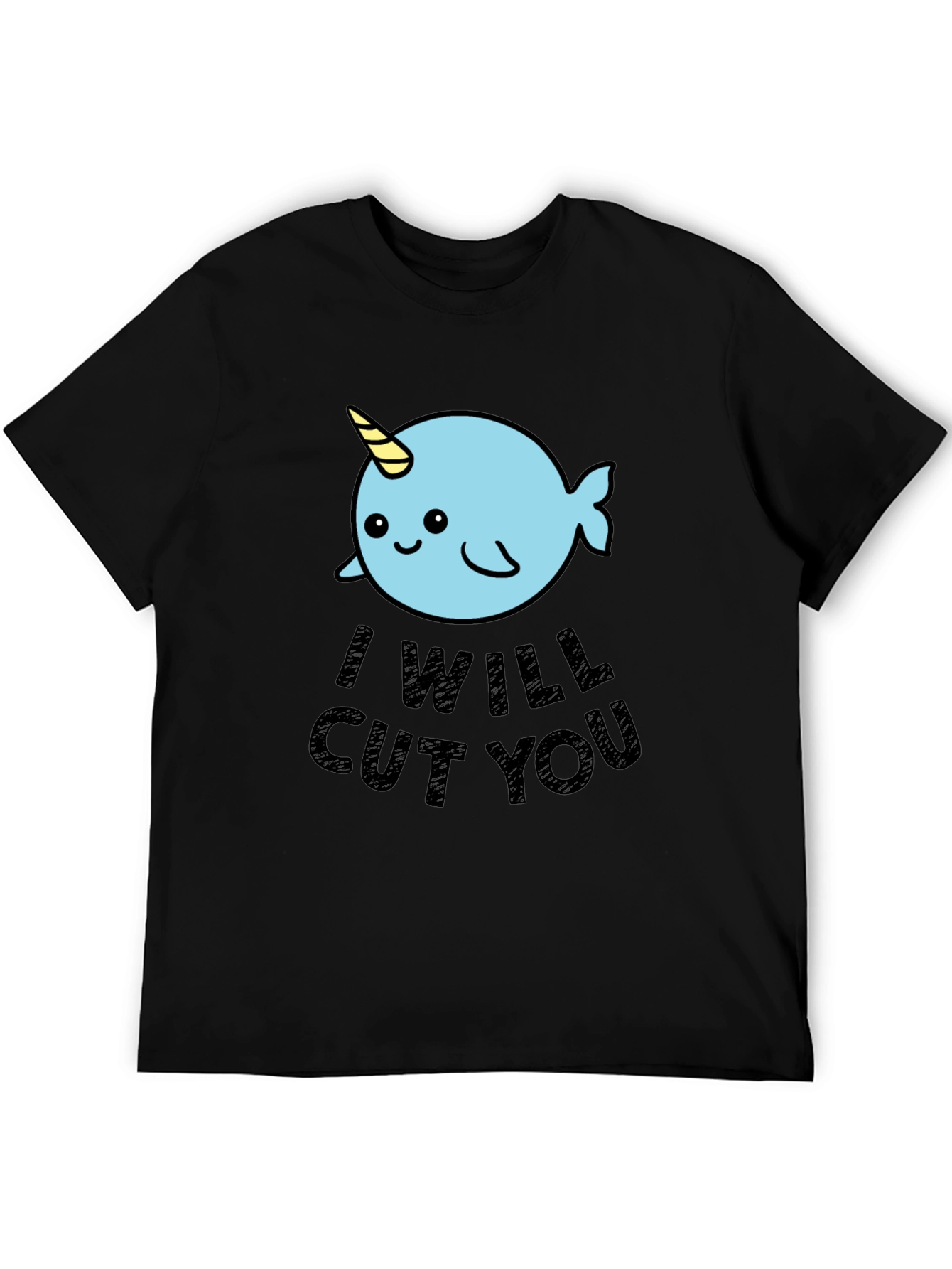 Narwhal I Will Cut You T-Shirt - Black Cotton