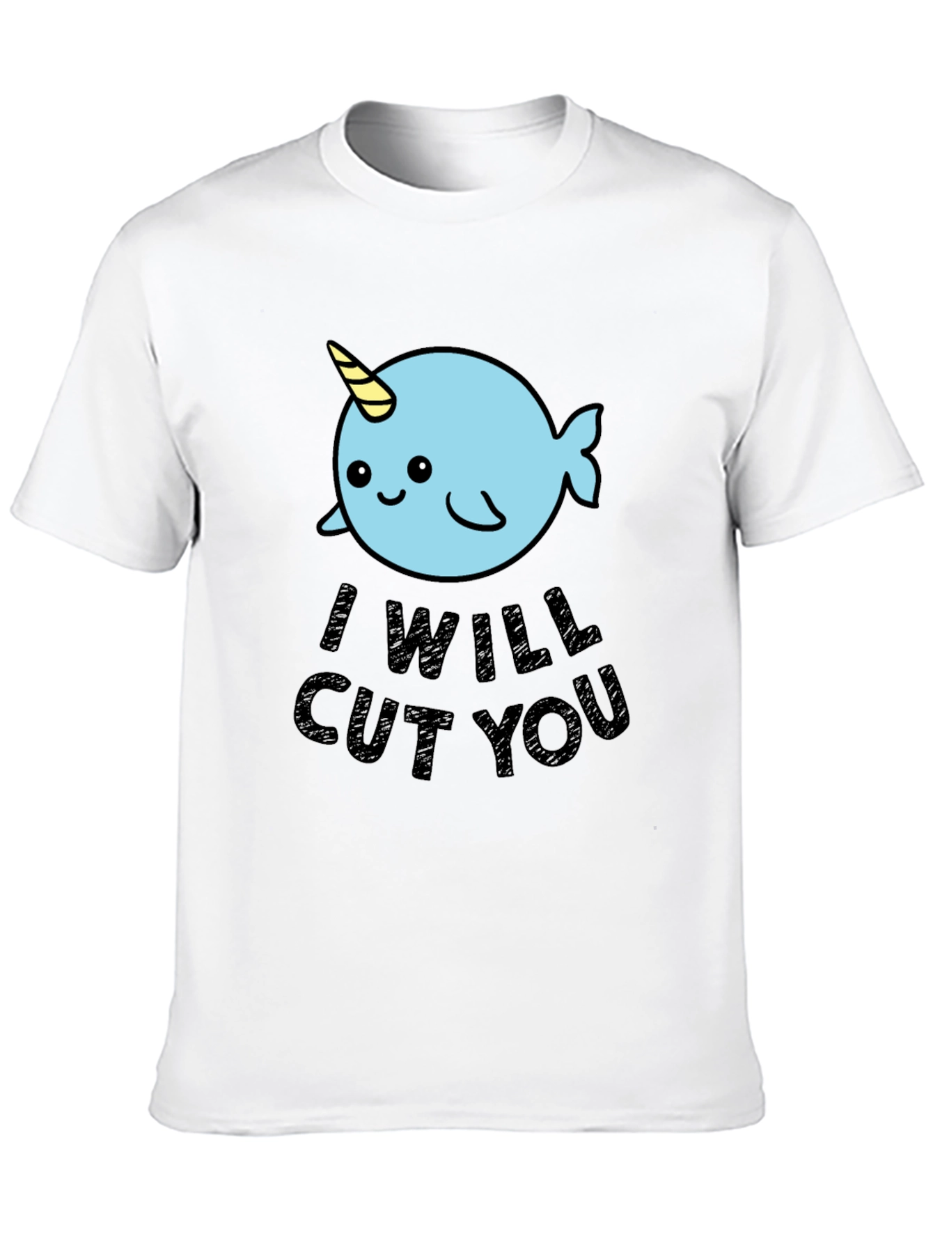 Narwhal I Will Cut You T-Shirt - Black Cotton