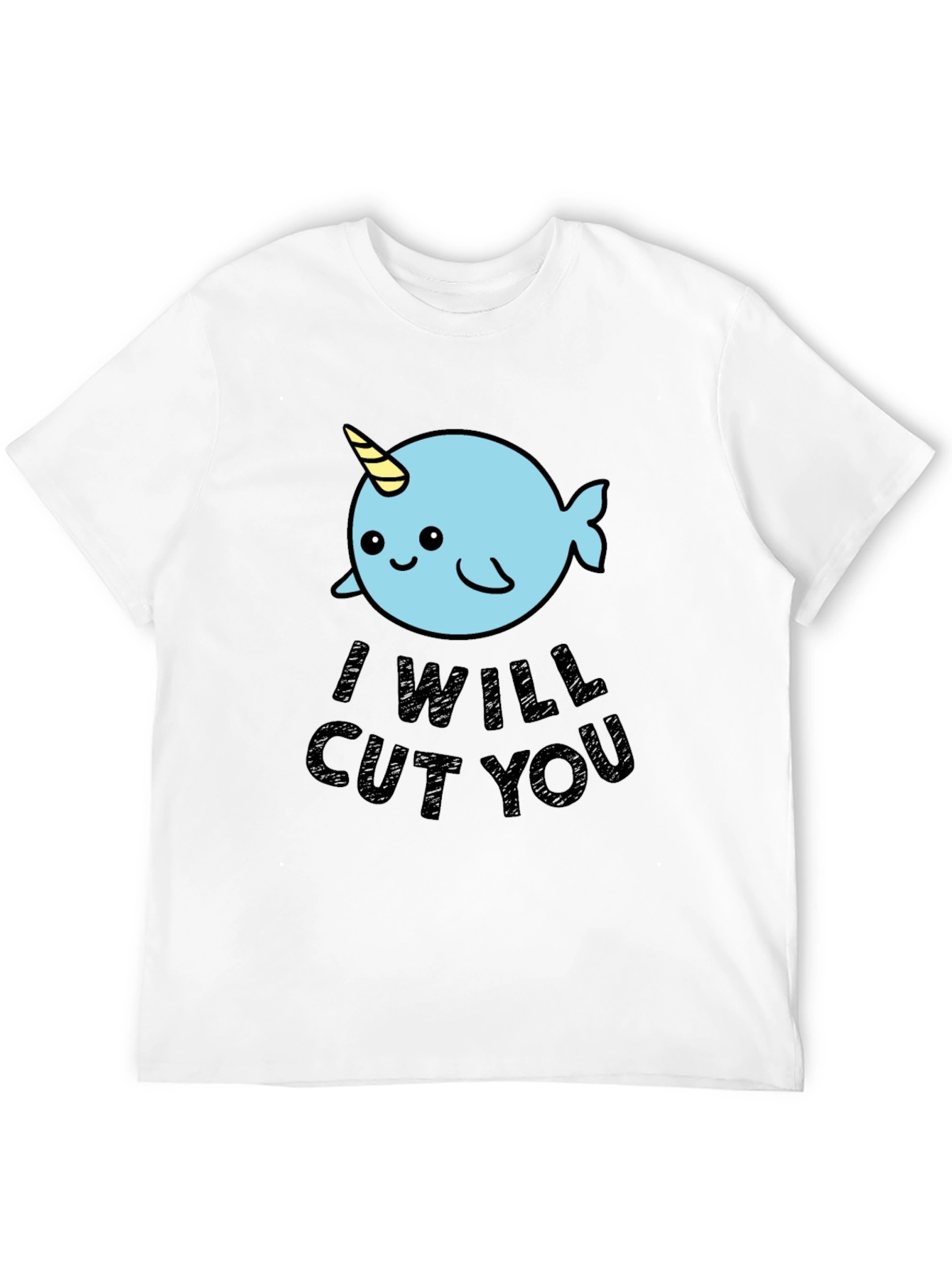 Narwhal I Will Cut You T-Shirt - Black Cotton