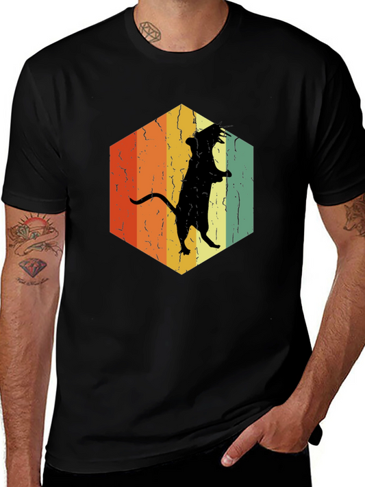 Retro Rat Graphic Tee - Vintage Hexagon Design