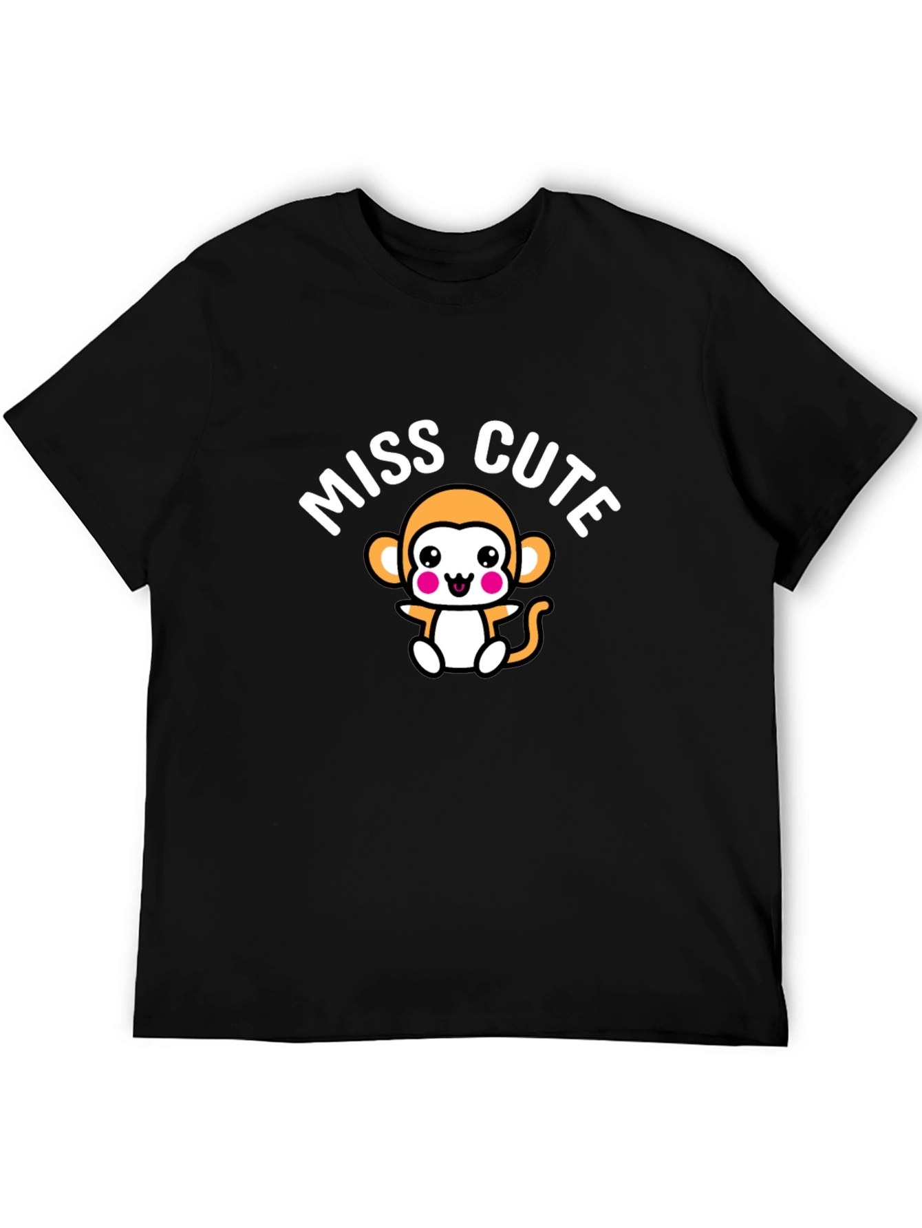 Miss Cute Monkey Graphic Black T-Shirt