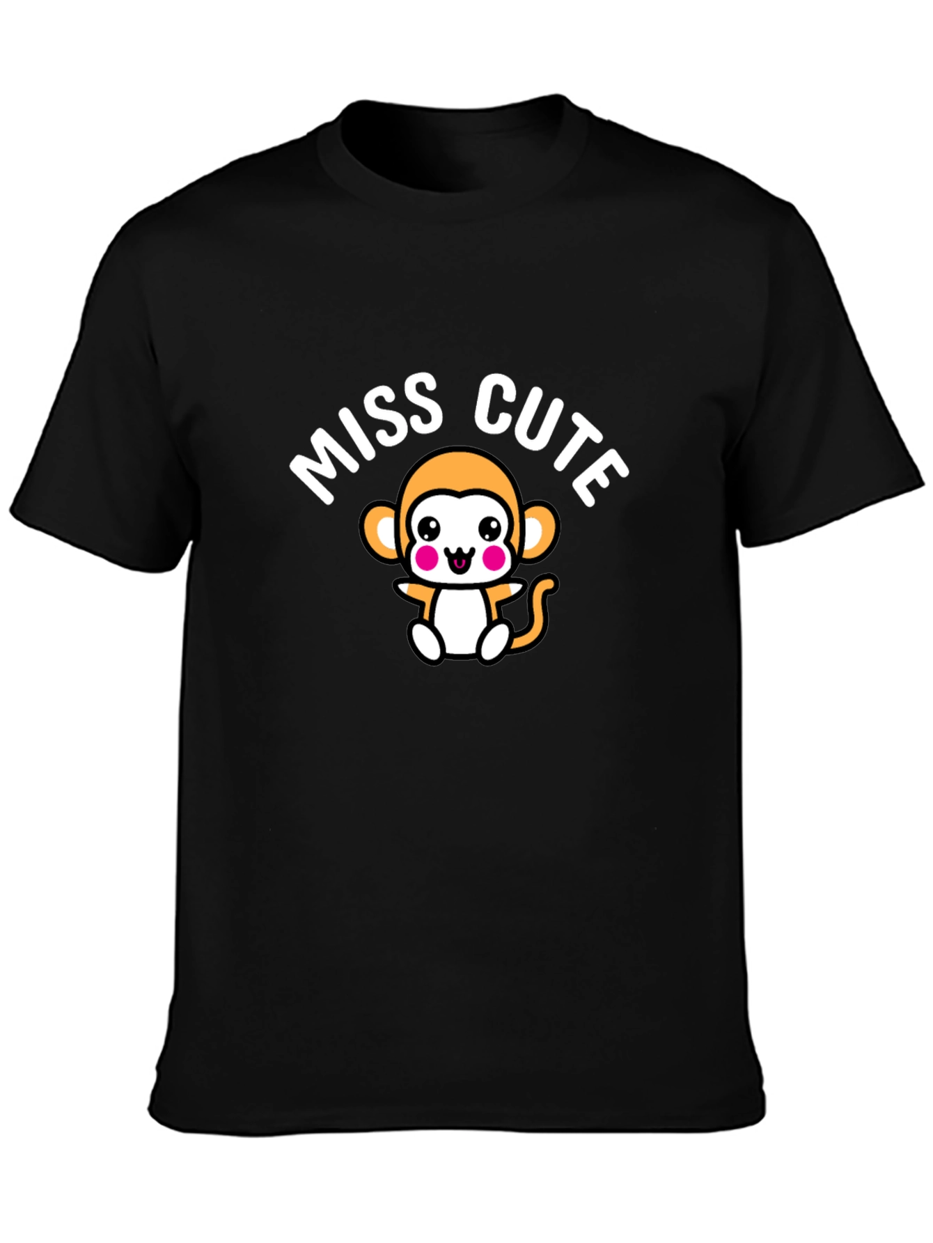 Miss Cute Monkey Graphic Black T-Shirt