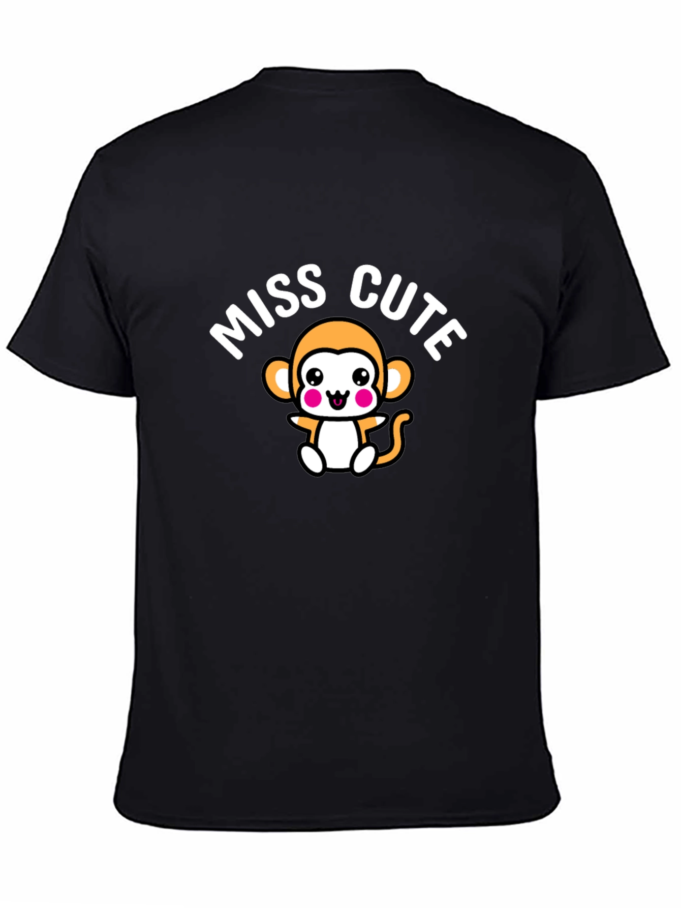 Miss Cute Monkey Graphic Black T-Shirt