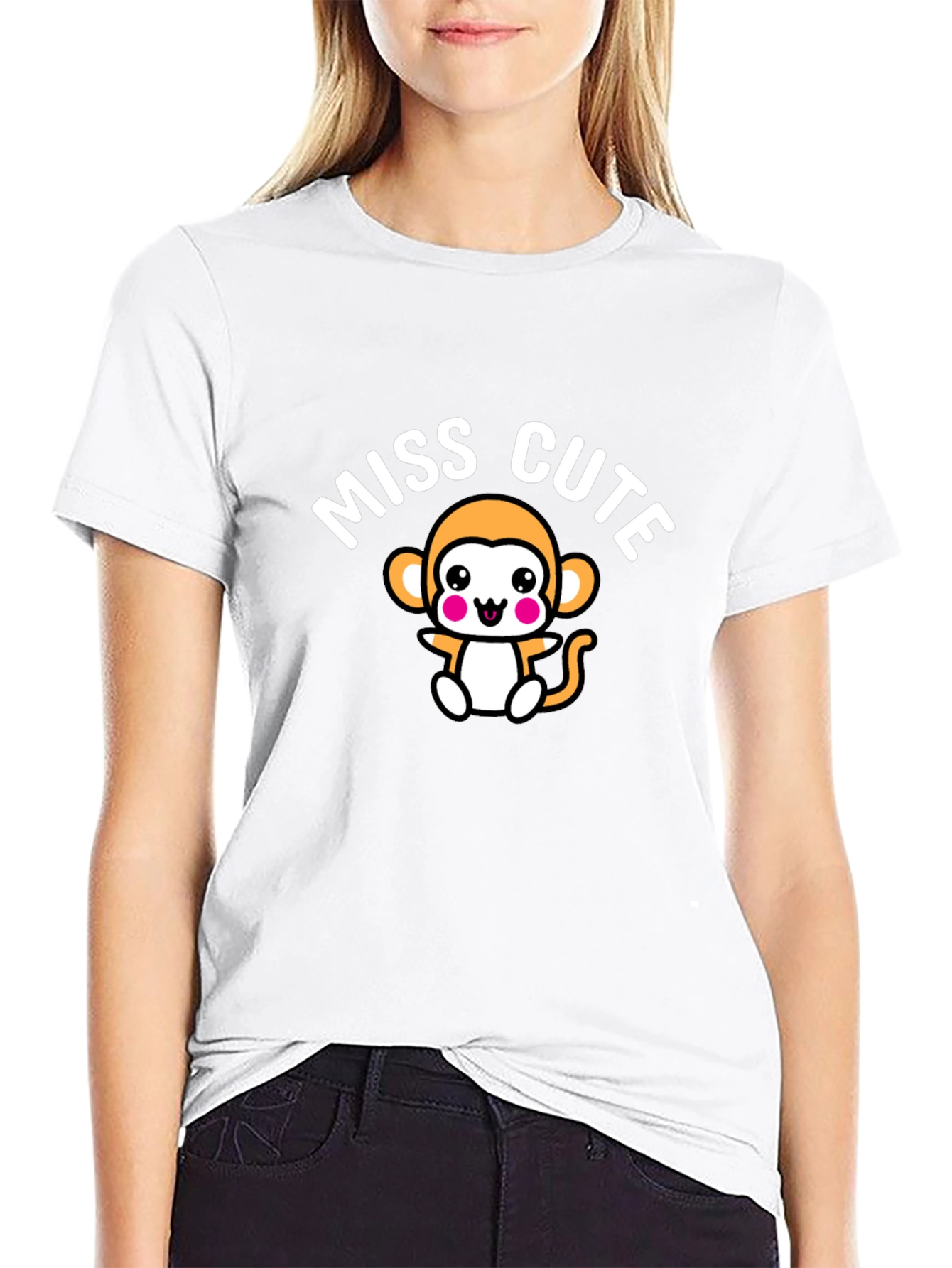 Miss Cute Monkey Graphic Black T-Shirt