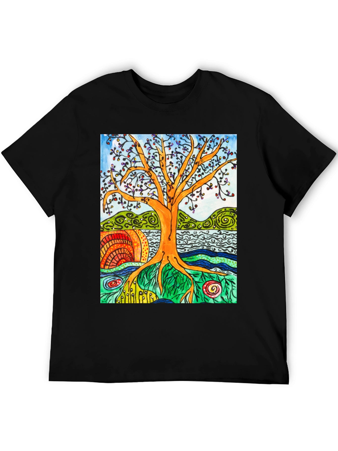 Artistic Tree of Life Graphic Tee - Black