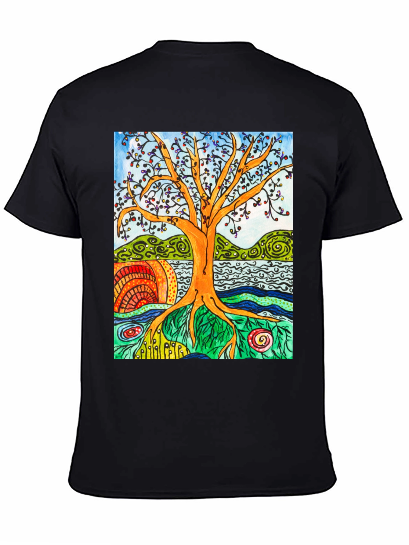 Artistic Tree of Life Graphic Tee - Black