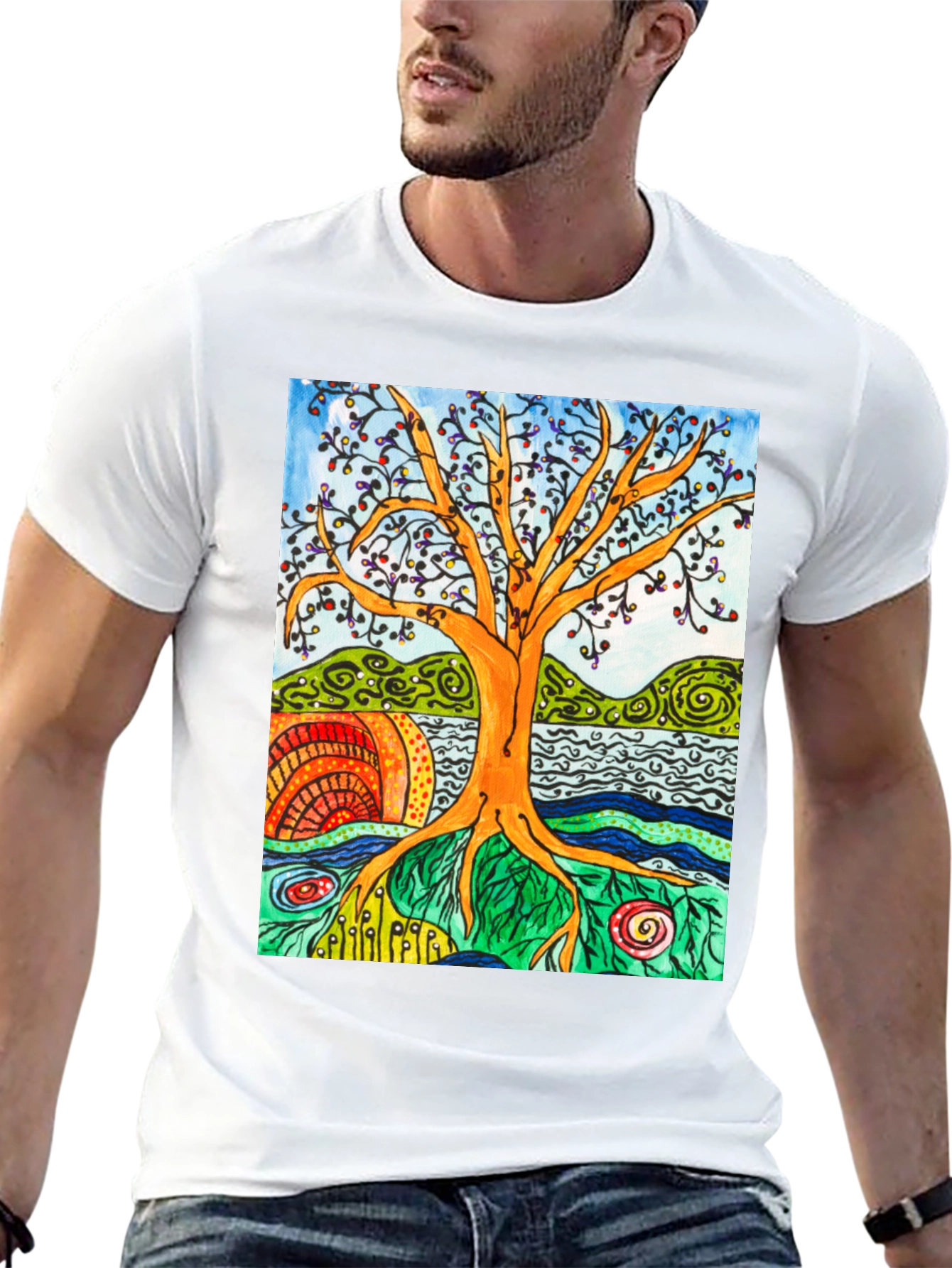 Artistic Tree of Life Graphic Tee - Black