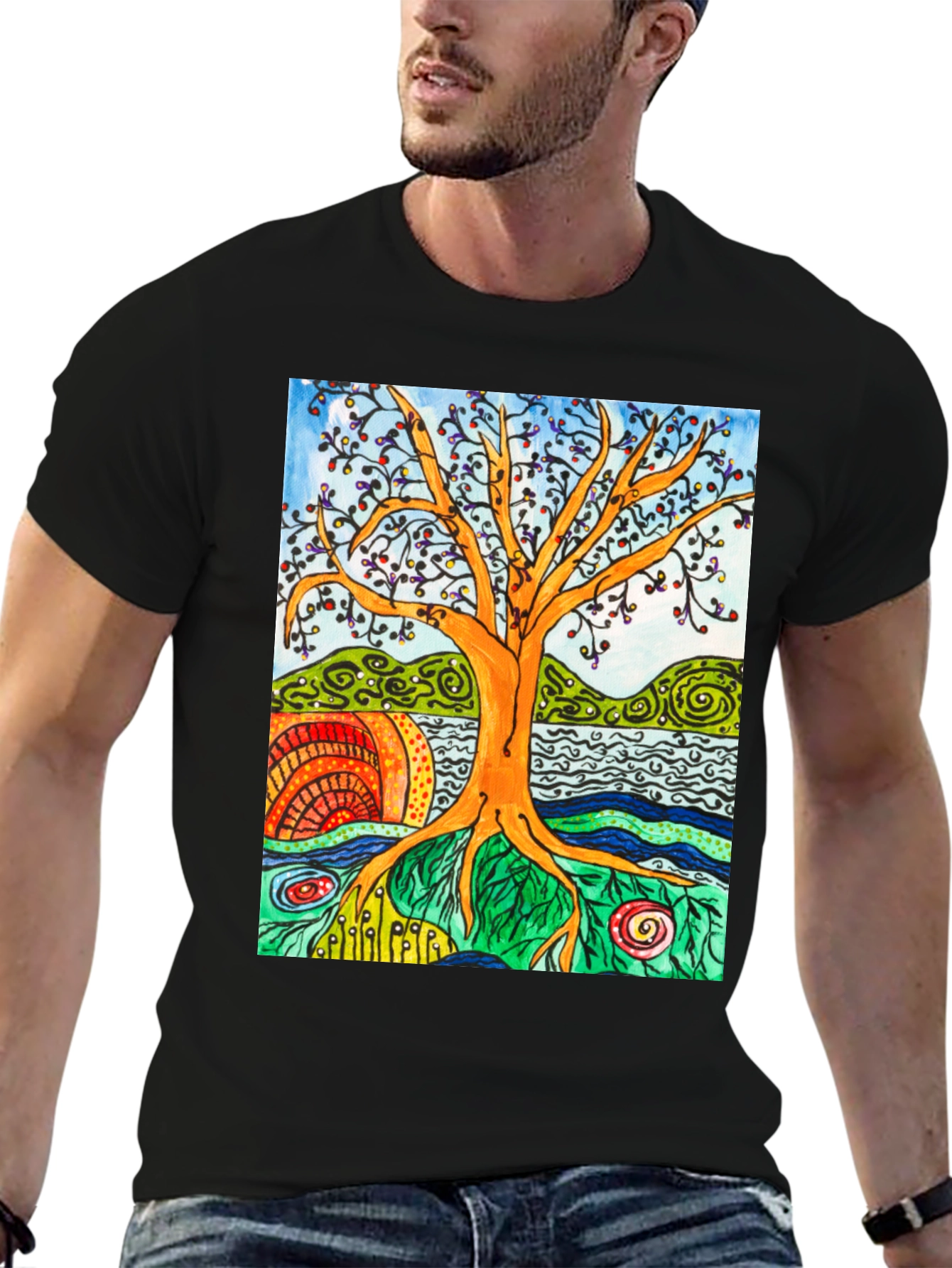 Artistic Tree of Life Graphic Tee - Black