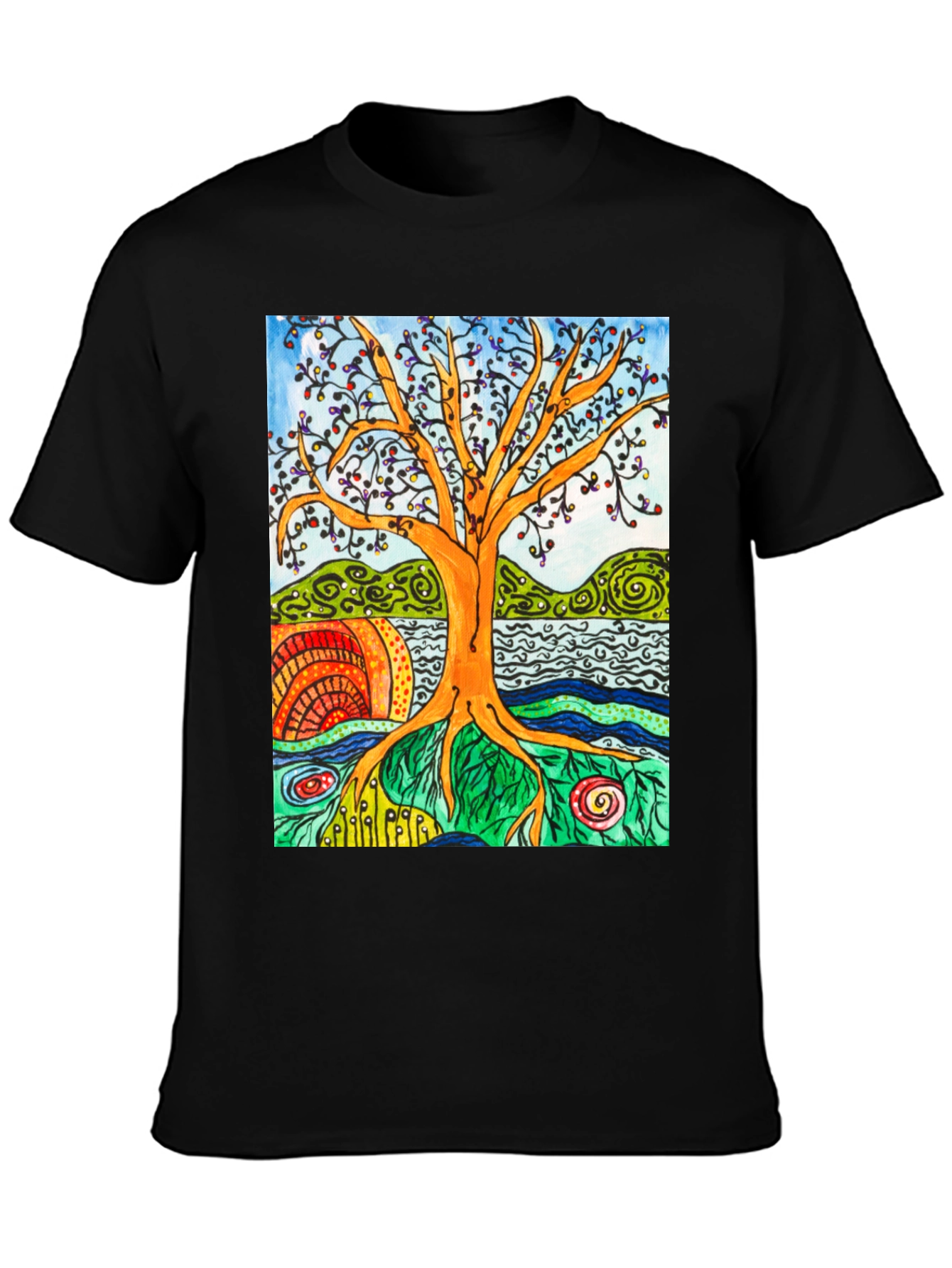 Artistic Tree of Life Graphic Tee - Black