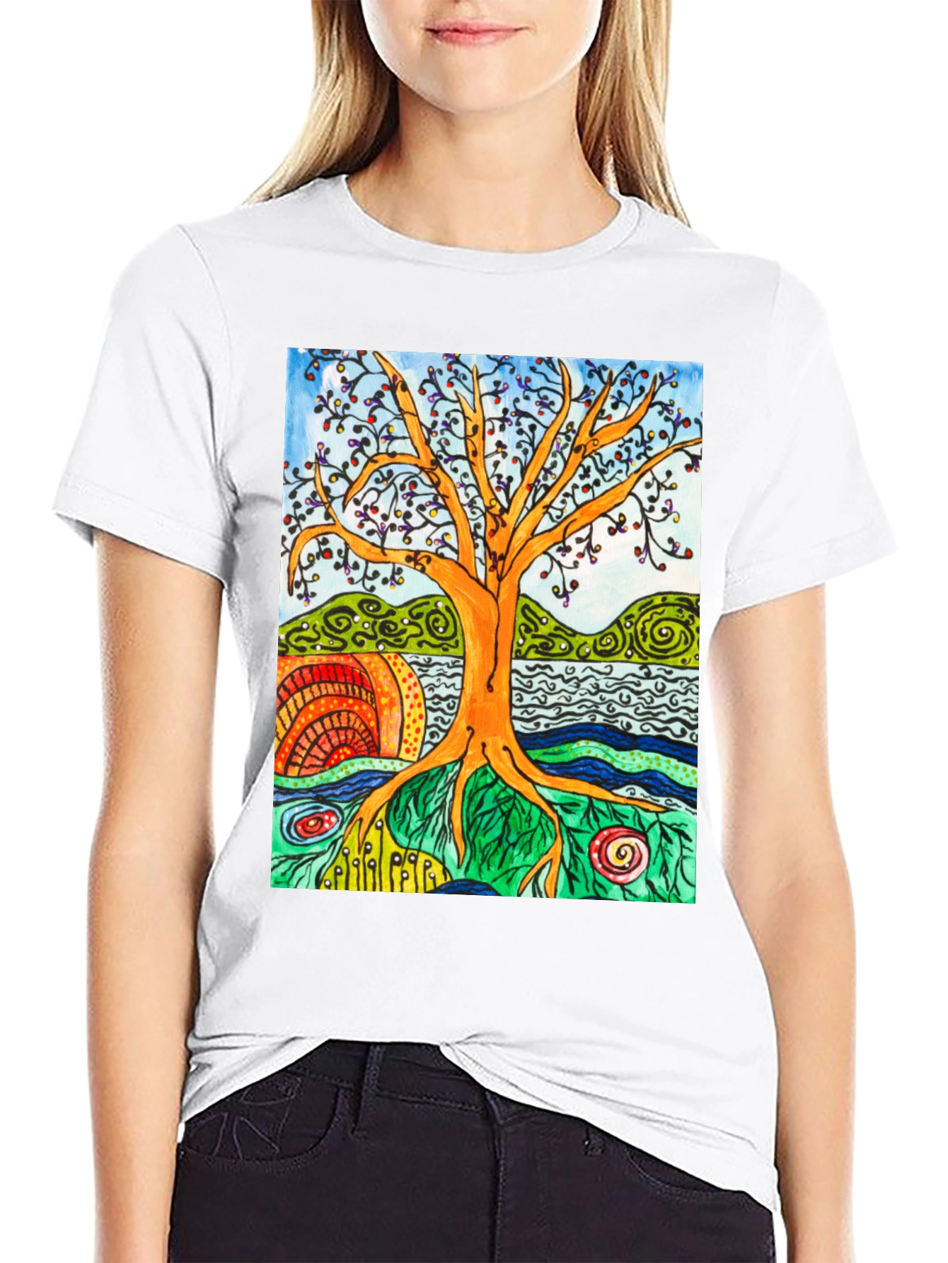 Artistic Tree of Life Graphic Tee - Black