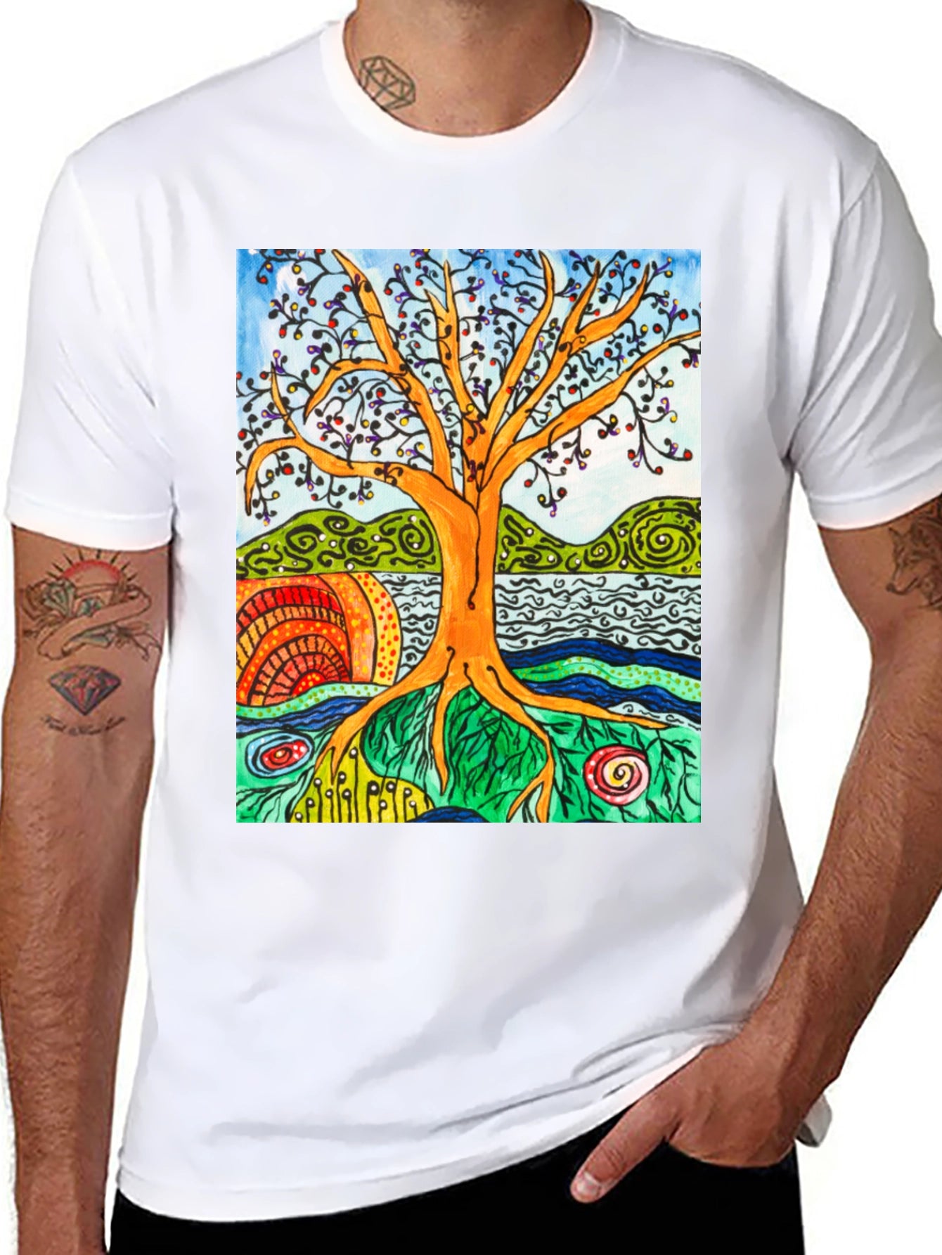 Artistic Tree of Life Graphic Tee - Black