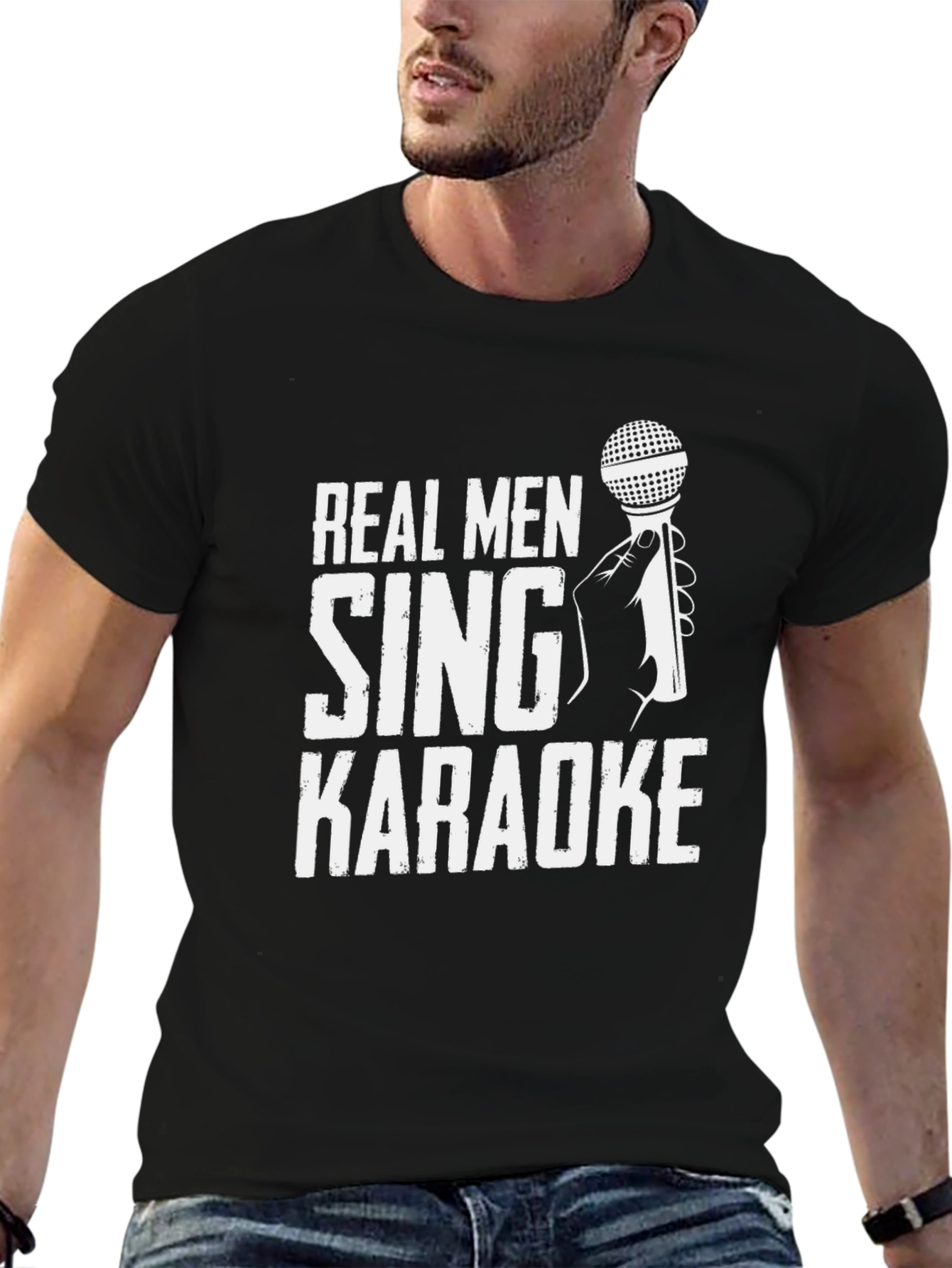 Real Men Sing Karaoke Graphic Tee - Black