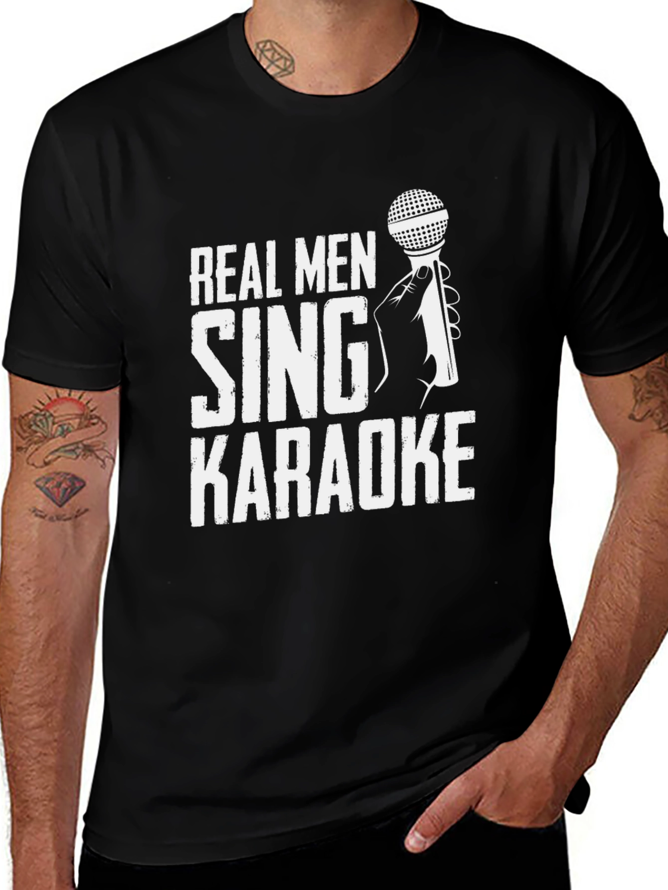 Real Men Sing Karaoke Graphic Tee - Black