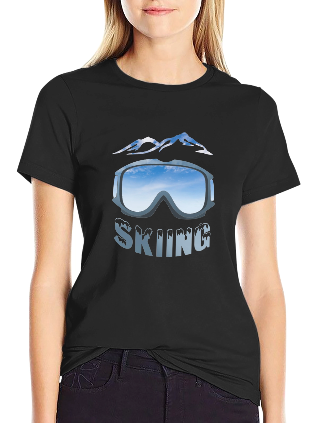 Mens Black Skiing Graphic T-Shirt