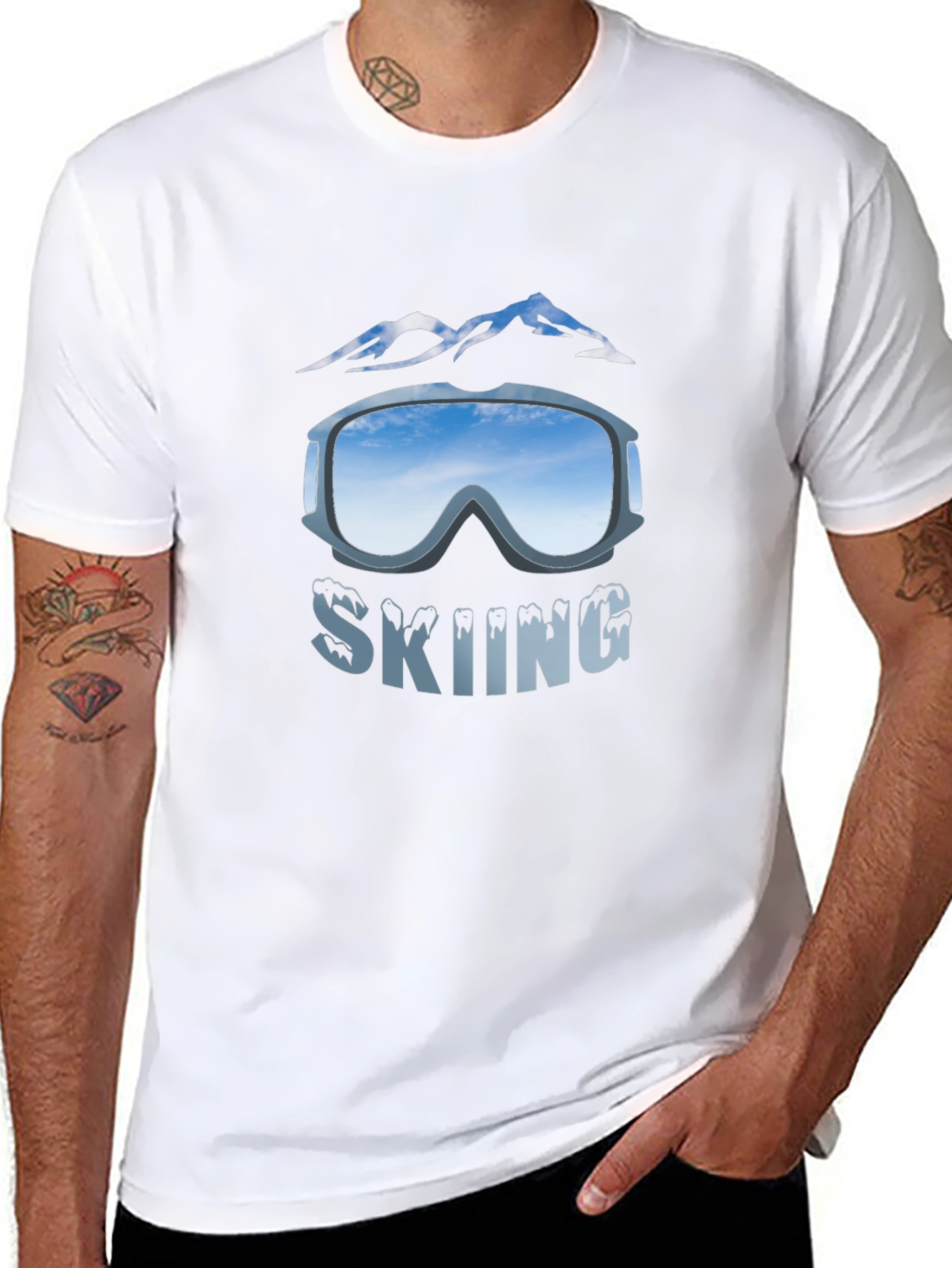 Mens Black Skiing Graphic T-Shirt