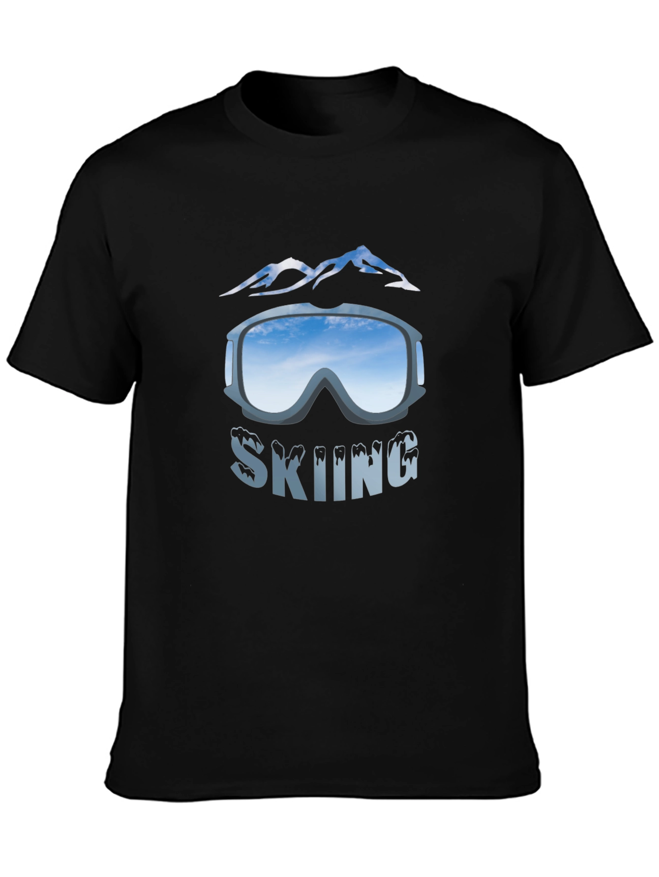 Mens Black Skiing Graphic T-Shirt