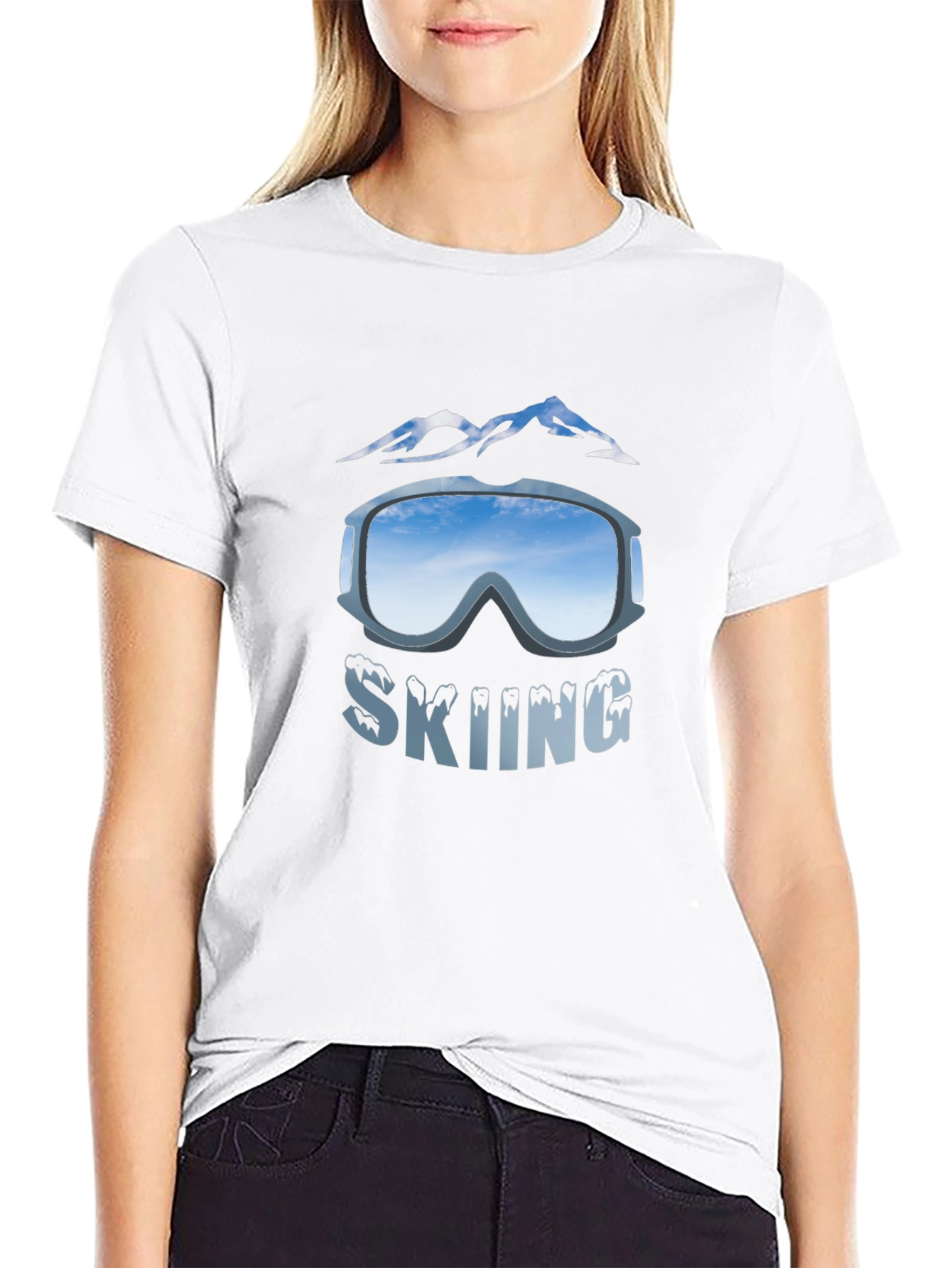 Mens Black Skiing Graphic T-Shirt
