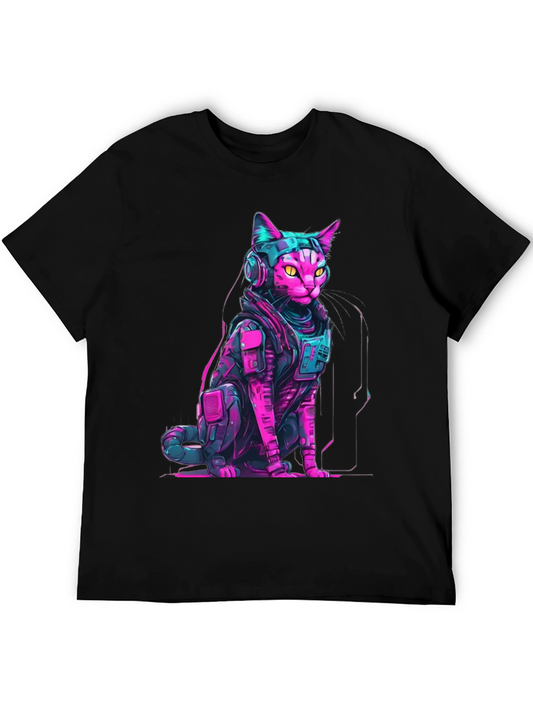 Cyberpunk Cat T-Shirt - Neon Futuristic Design