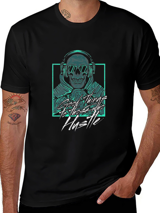 Skull Headphones Graphic Tee - Hustle Hard!