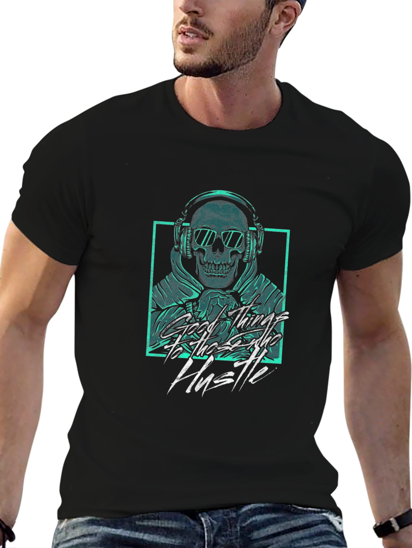 Skull Headphones Graphic Tee - Hustle Hard!