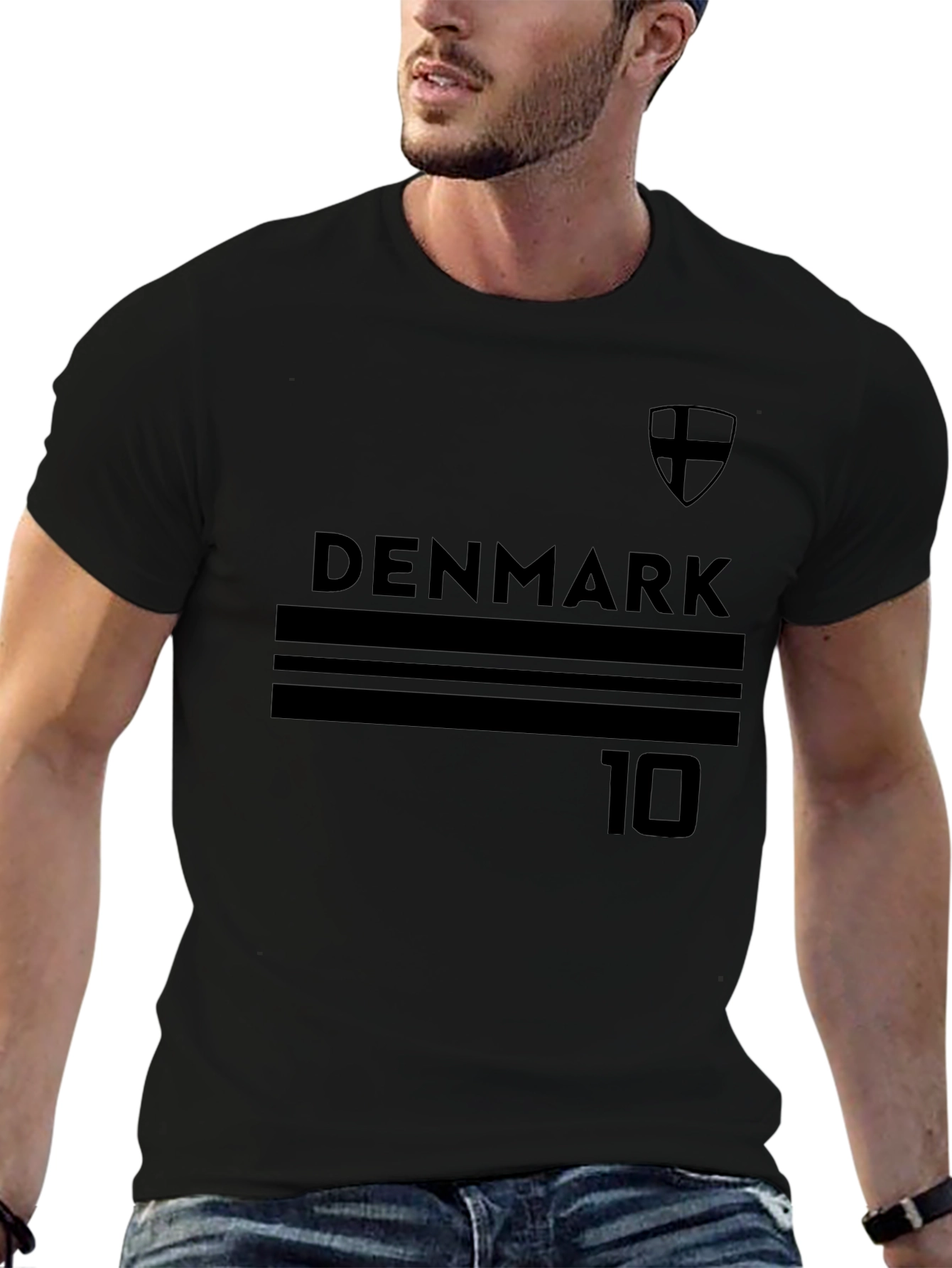 Denmark Soccer Jersey Style Black T-Shirt