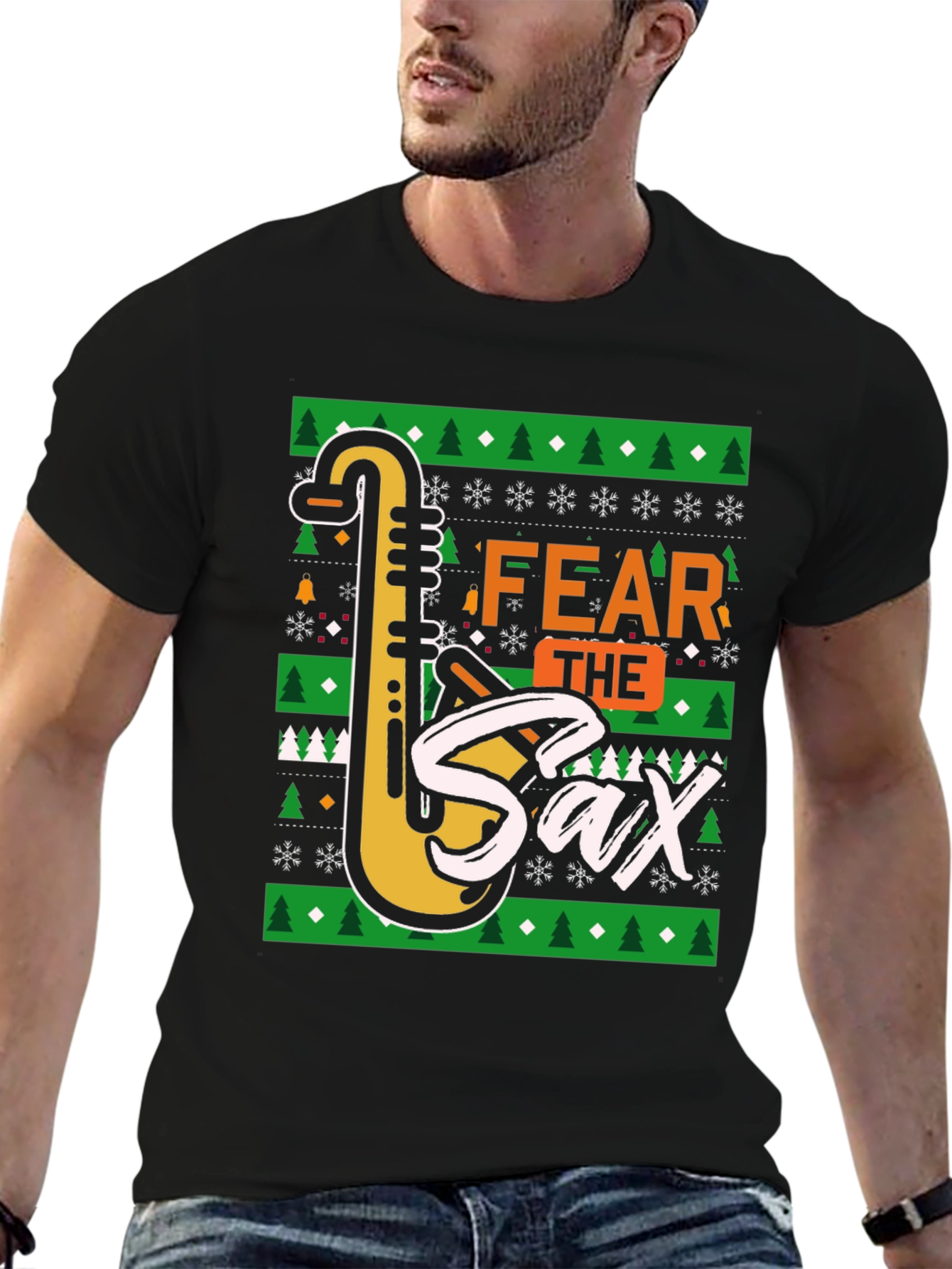 Fear the Sax Ugly Christmas Sweater Style T-Shirt