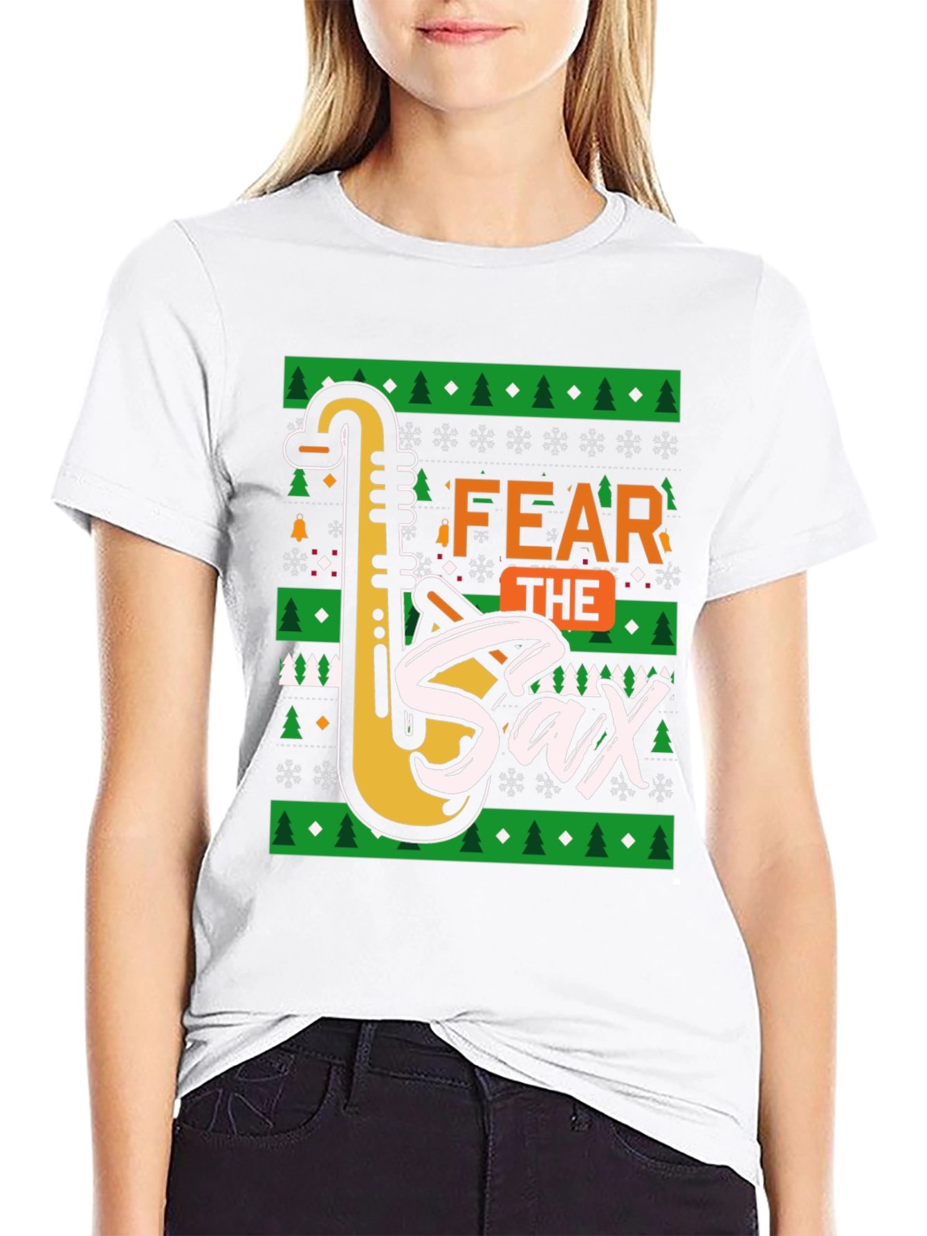 Fear the Sax Ugly Christmas Sweater Style T-Shirt