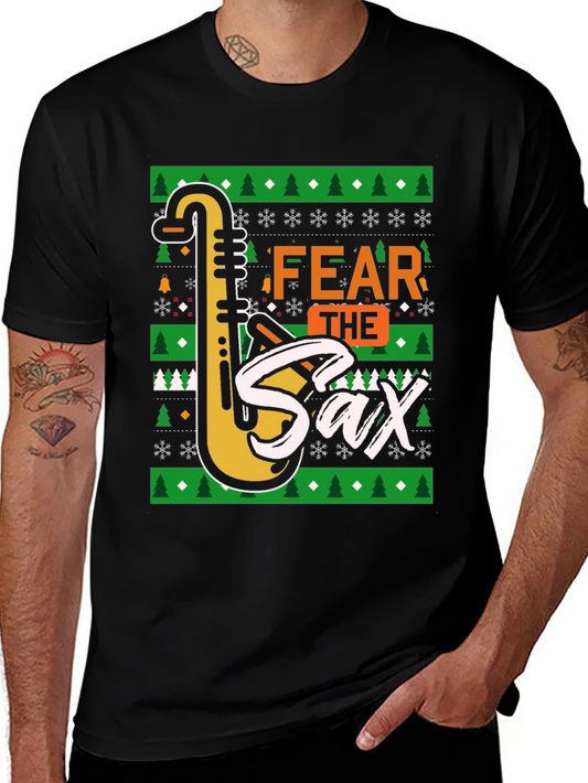 Fear the Sax Ugly Christmas Sweater Style T-Shirt