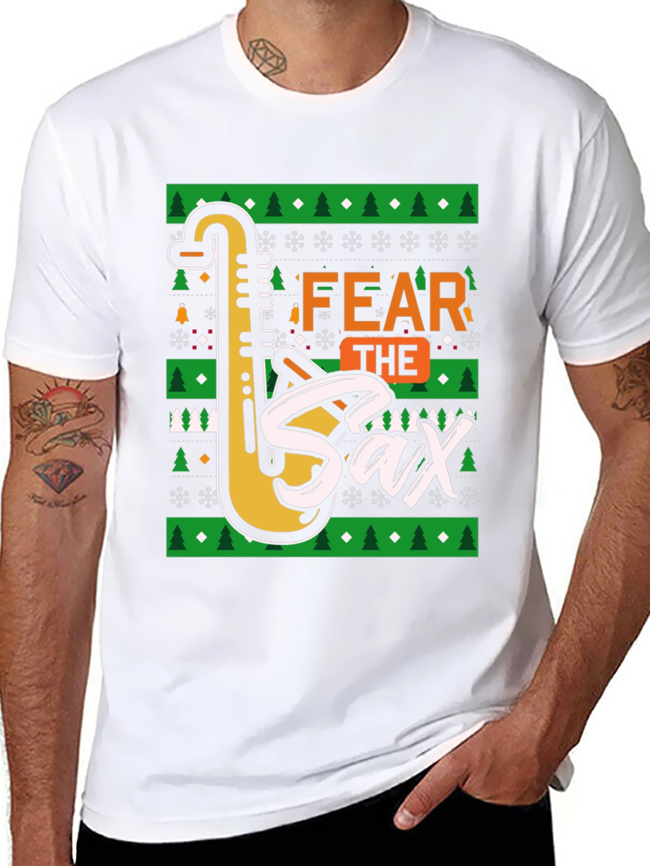 Fear the Sax Ugly Christmas Sweater Style T-Shirt