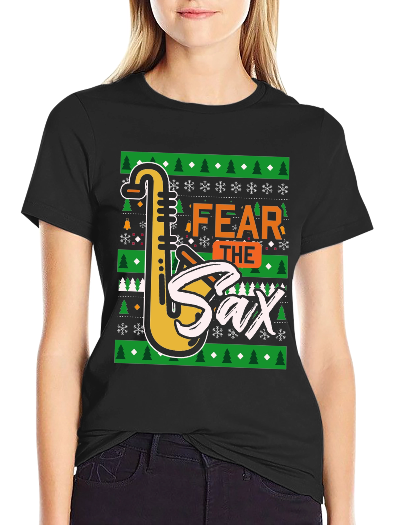 Fear the Sax Ugly Christmas Sweater Style T-Shirt