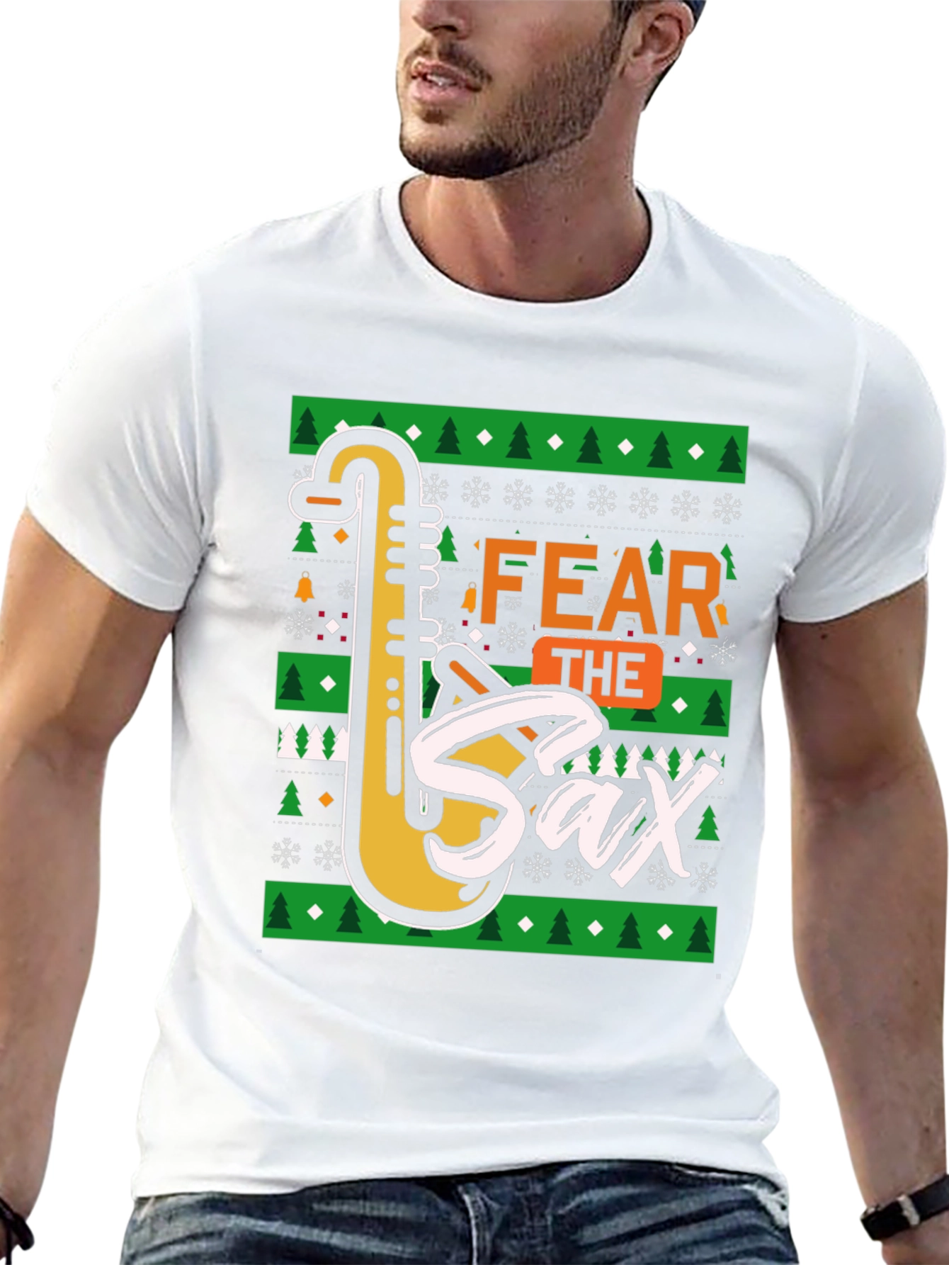 Fear the Sax Ugly Christmas Sweater Style T-Shirt