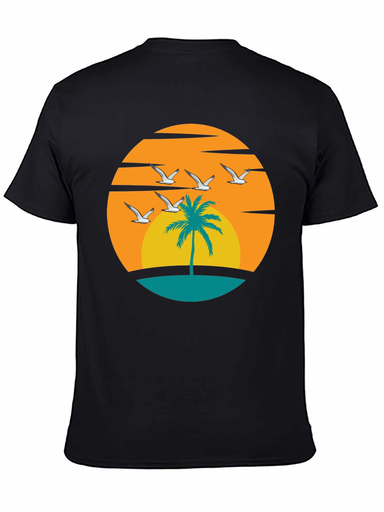 Sunset Palm Tree Graphic Tee - Black