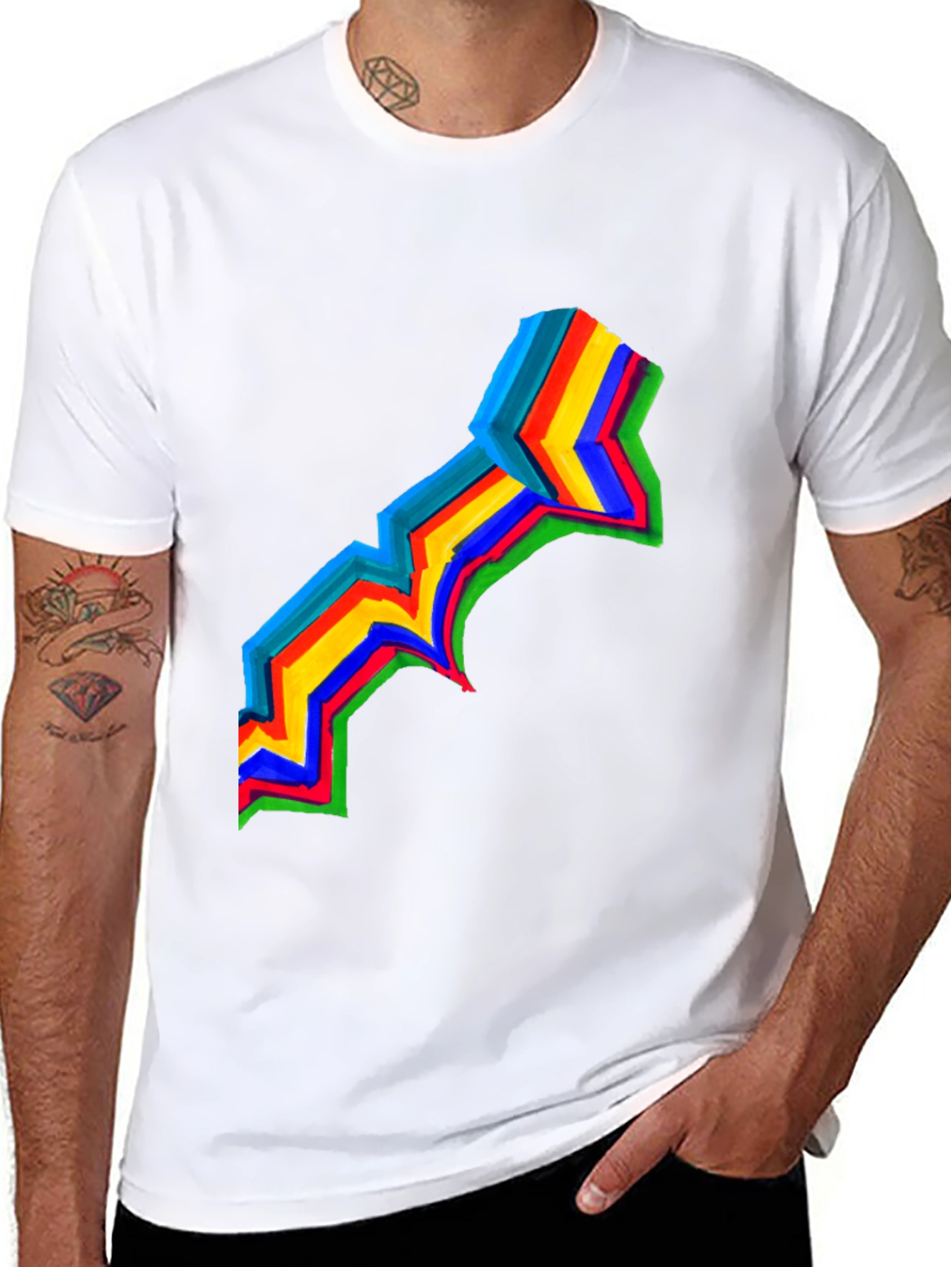 Rainbow Stripe Graphic Black T-Shirt