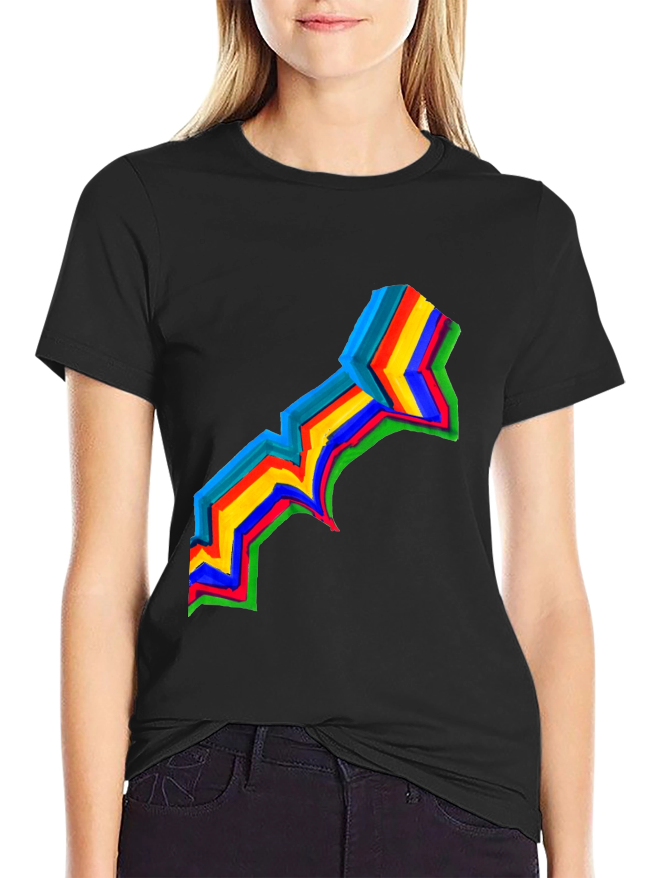 Rainbow Stripe Graphic Black T-Shirt