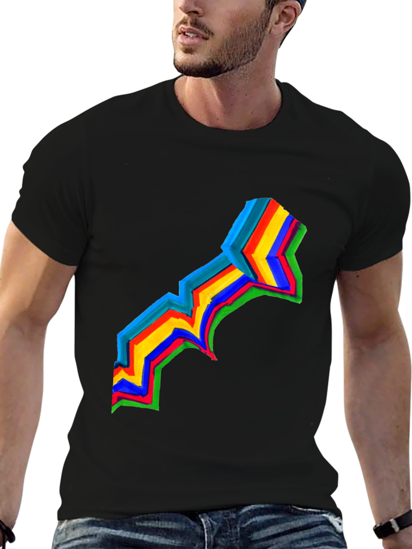 Rainbow Stripe Graphic Black T-Shirt