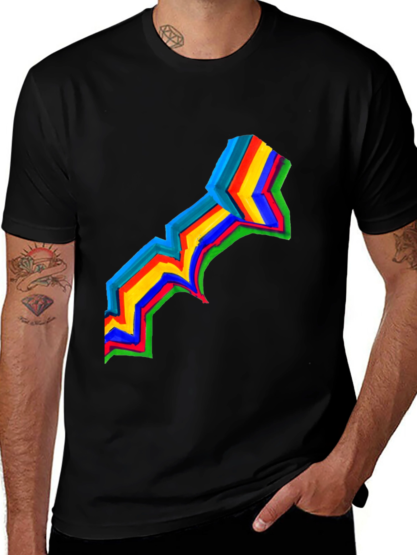 Rainbow Stripe Graphic Black T-Shirt