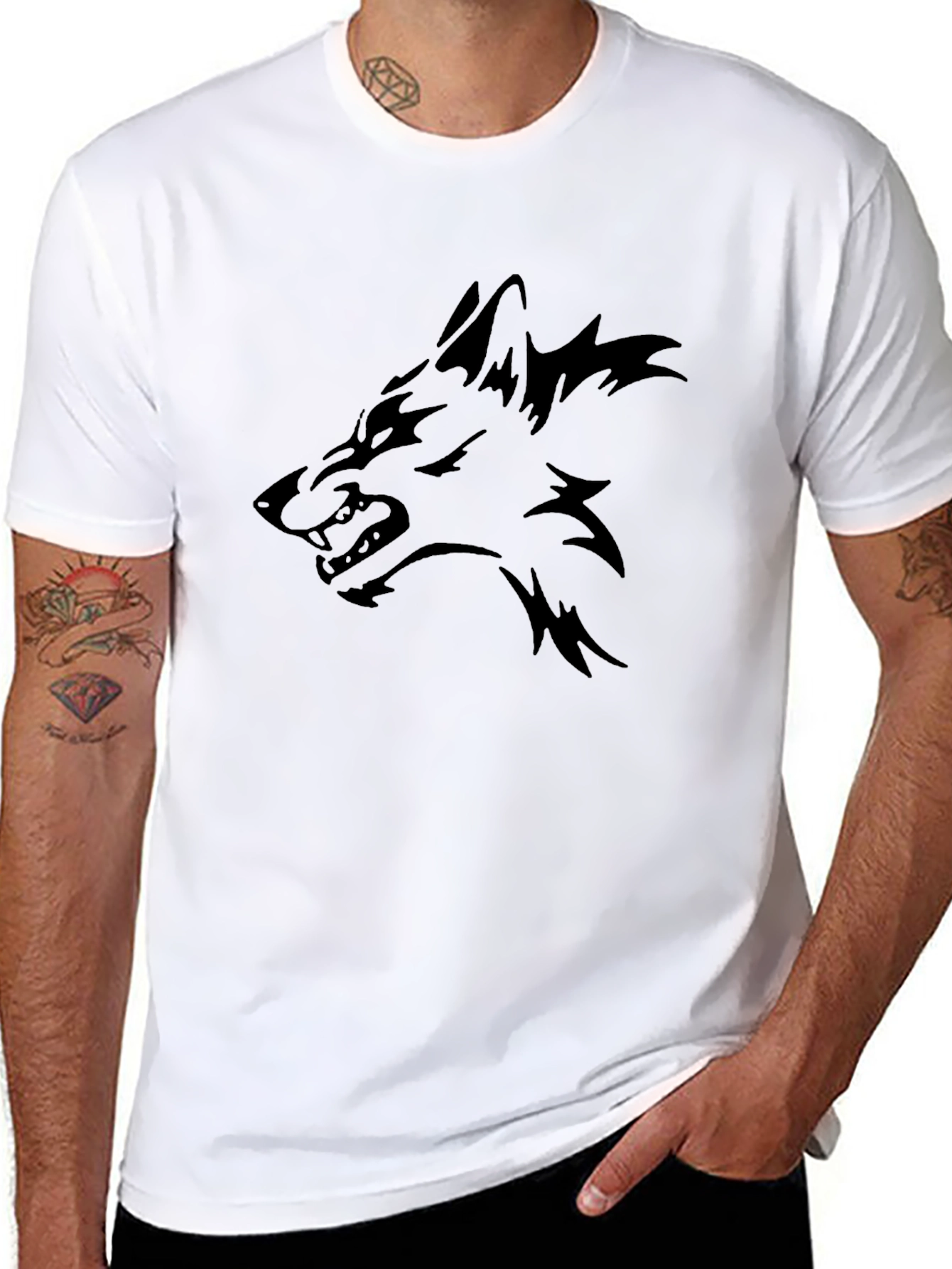 Mens Black Wolf Graphic Tee