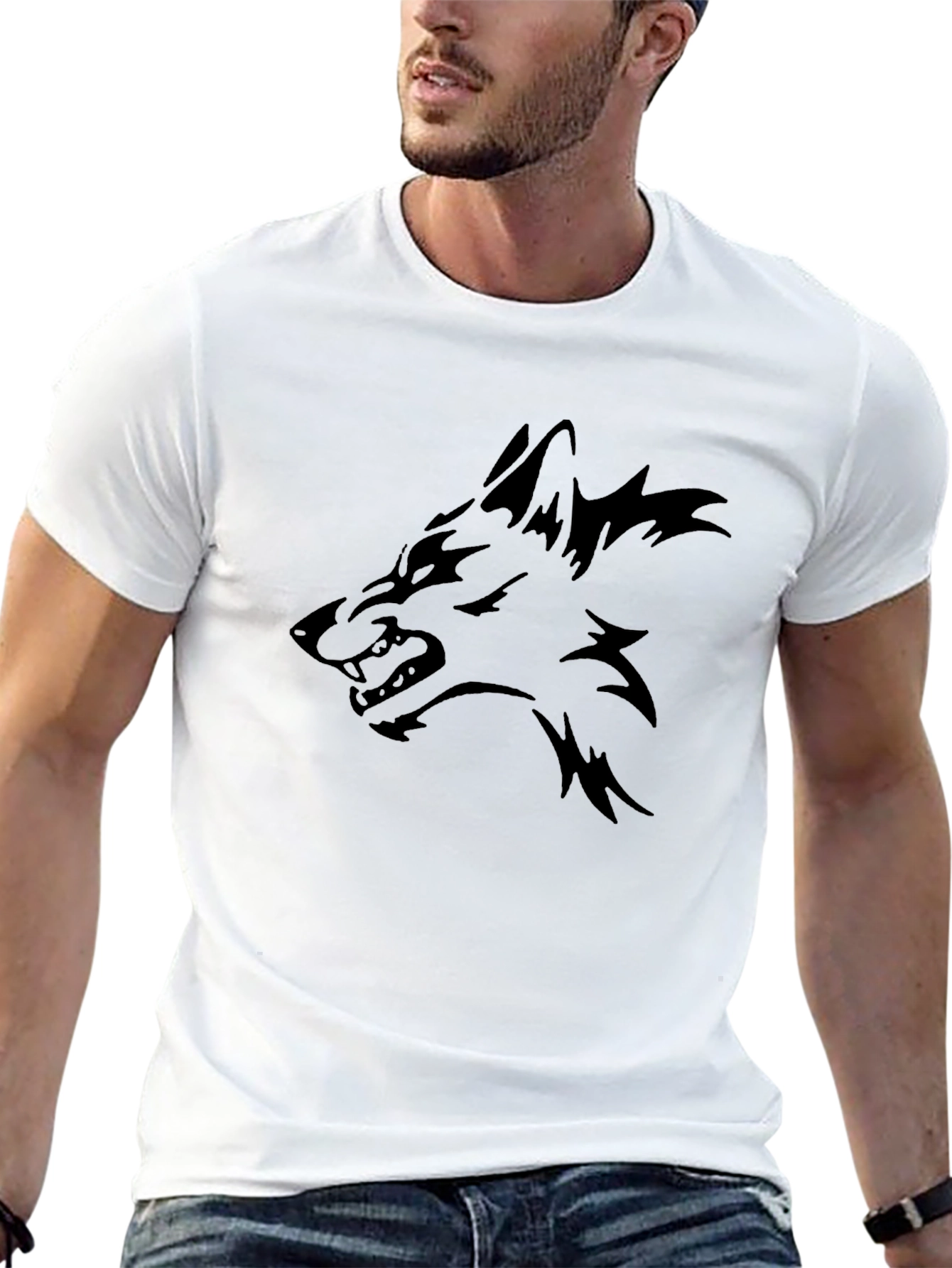Mens Black Wolf Graphic Tee